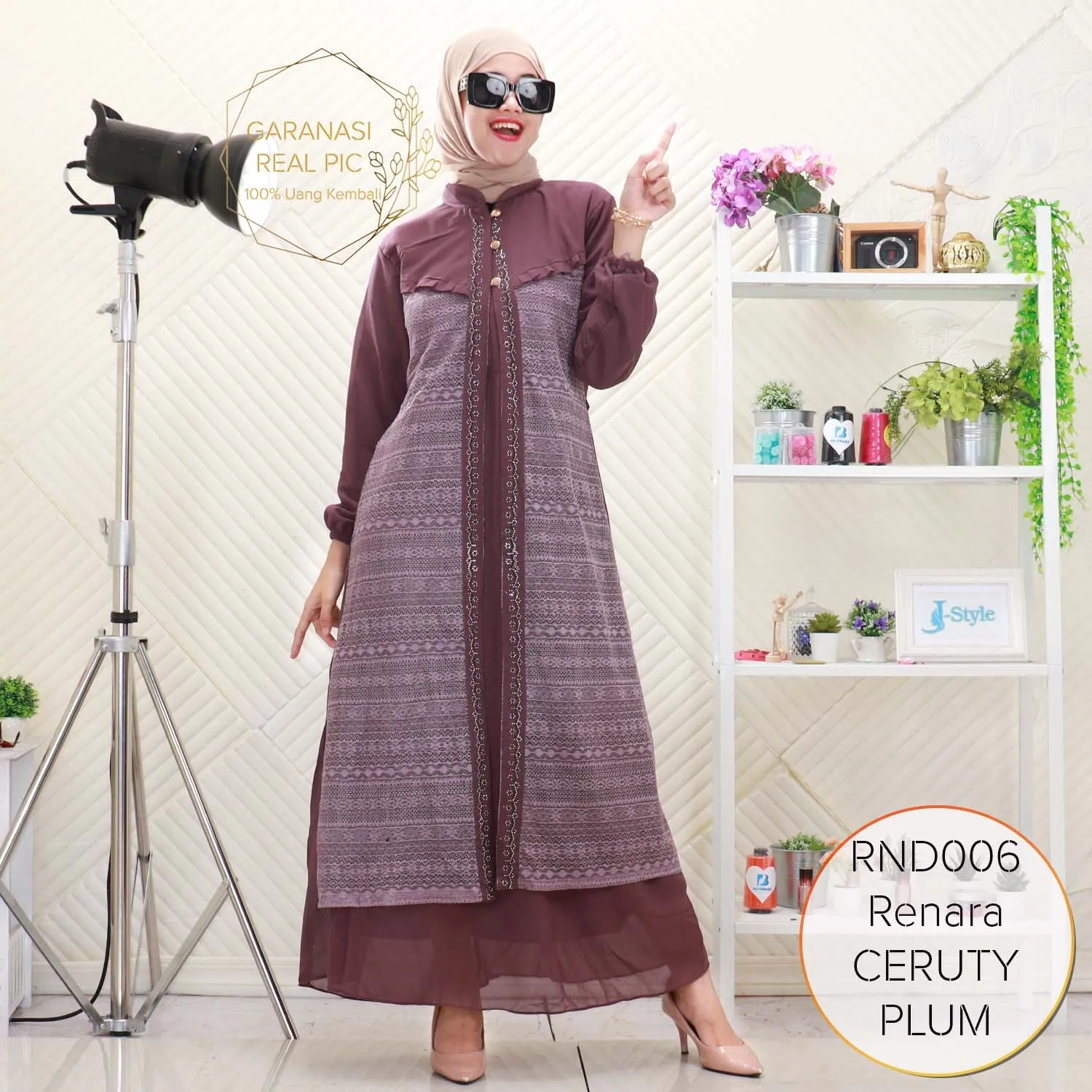 Renara Gamis Bahan Ceruty Layer Brukat Variasi Mote Busui Friendly