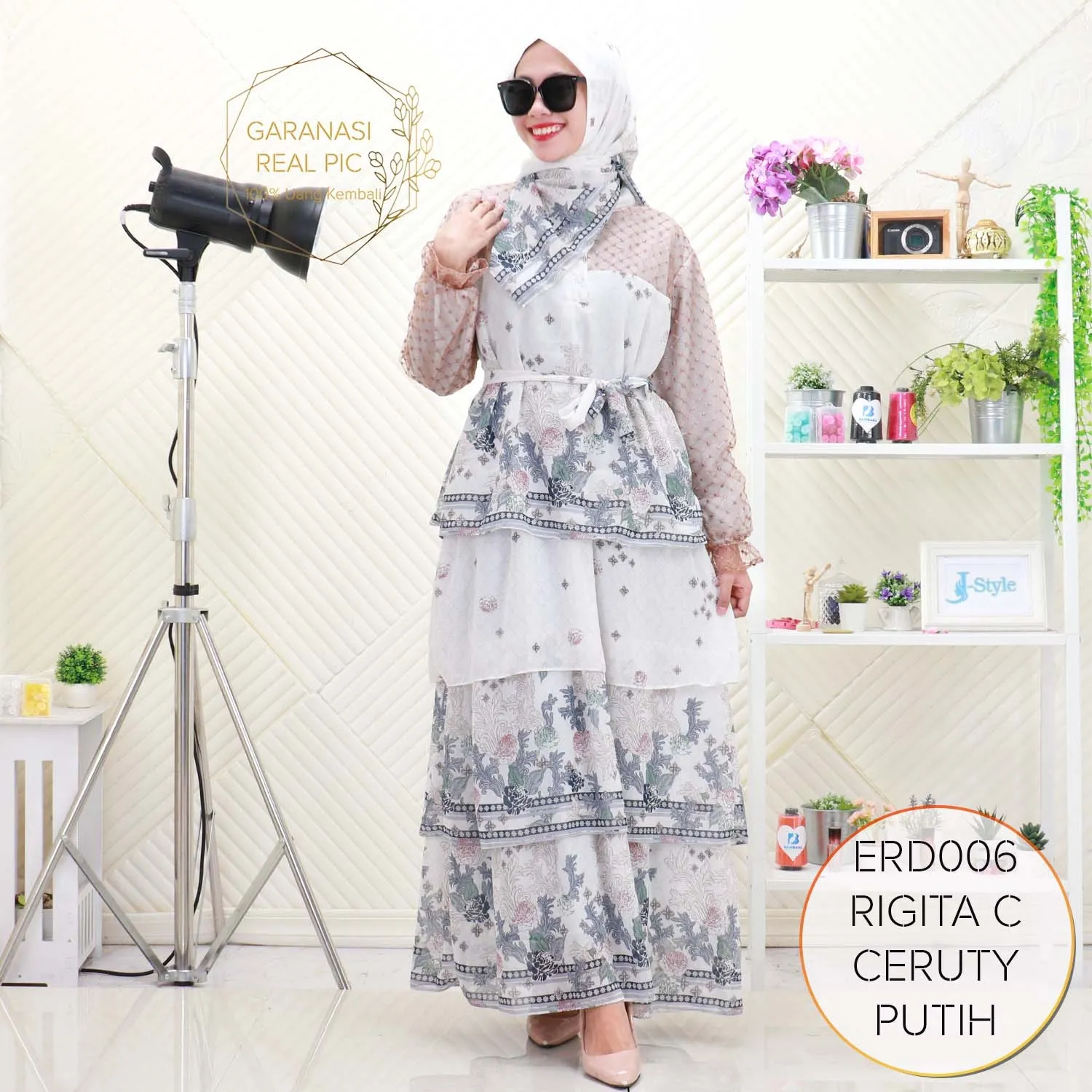 Rigita Gamis Set Hijab Ceruty Umpak Motif Print Mix Tile Full Furing