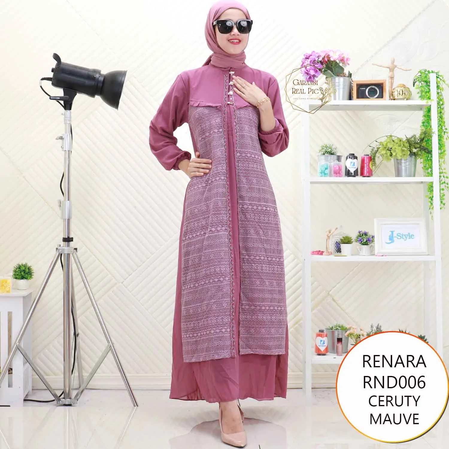 Renara Gamis Bahan Ceruty Layer Brukat Variasi Mote Busui Friendly