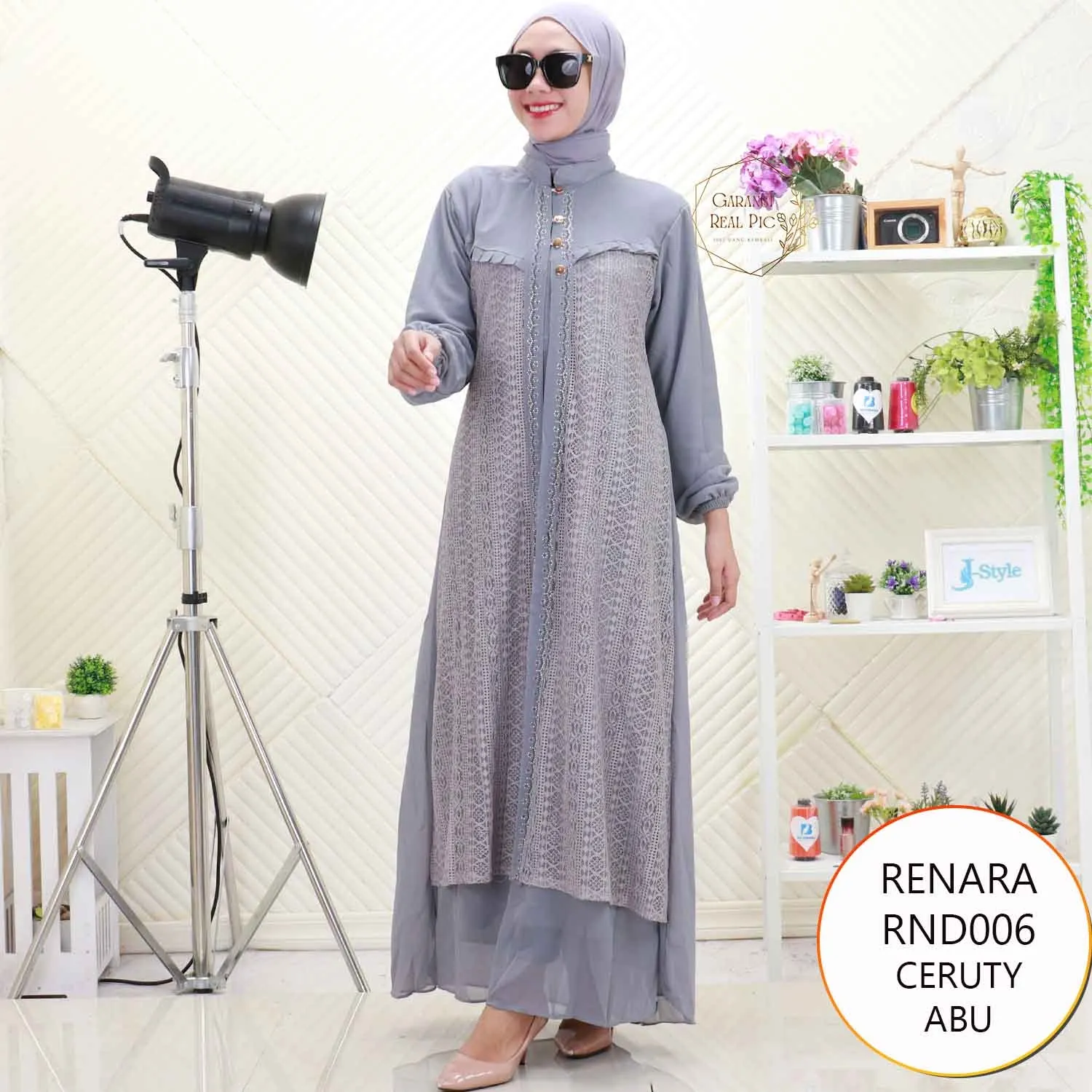 Renara Gamis Bahan Ceruty Layer Brukat Variasi Mote Busui Friendly