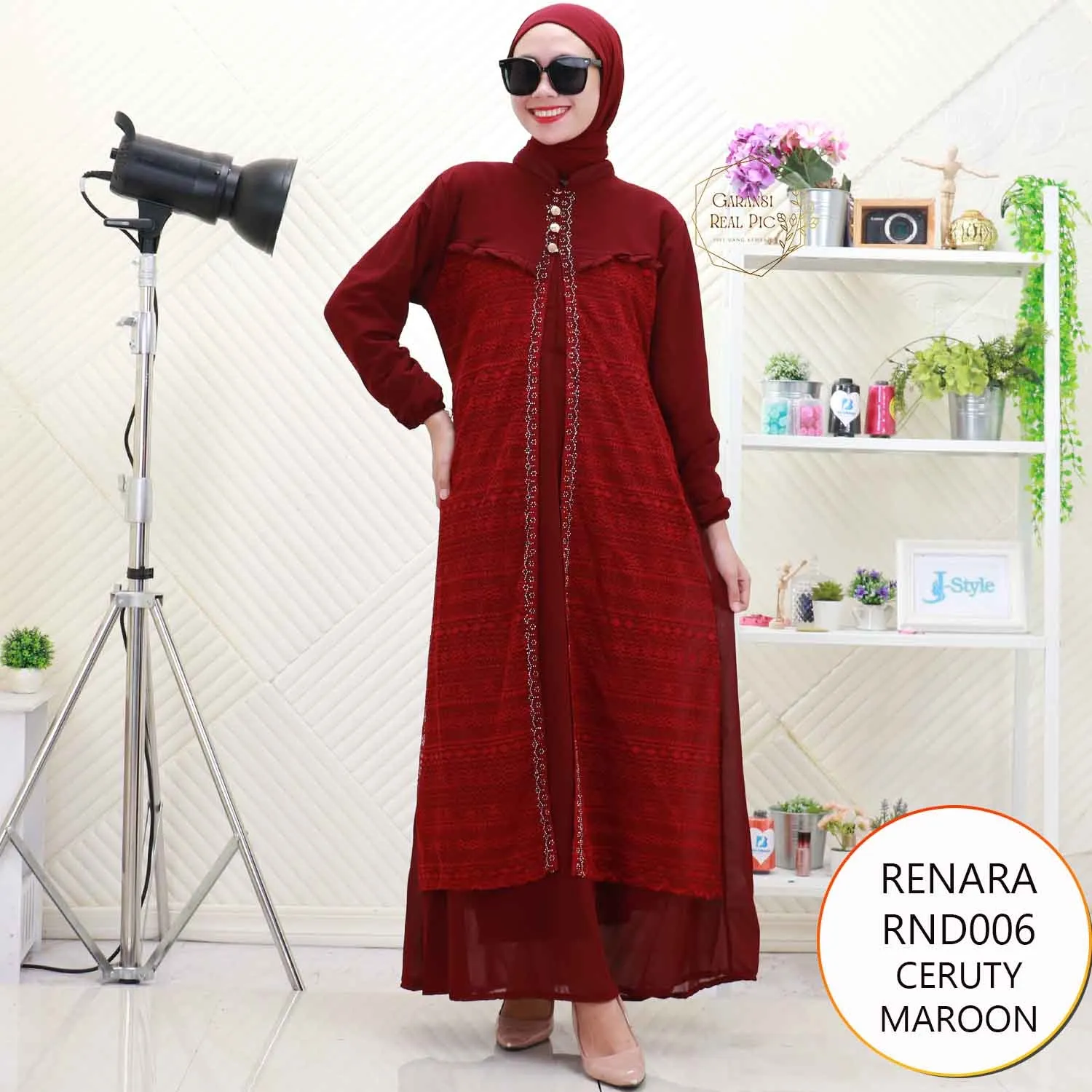 Renara Gamis Bahan Ceruty Layer Brukat Variasi Mote Busui Friendly