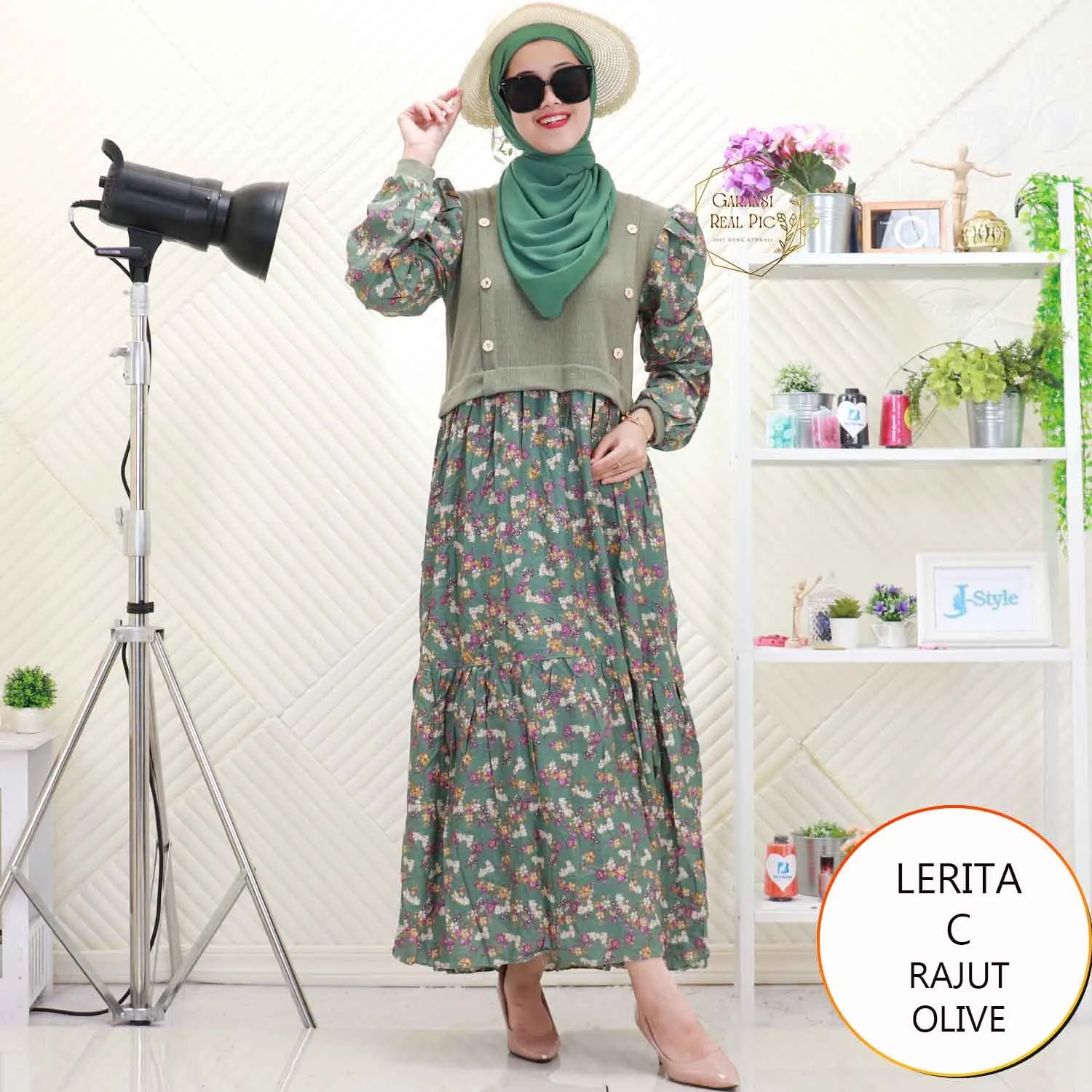 Lerita Gamis Rajut Rompi Nyatu Variasi Kancing Mix Rayon Motif