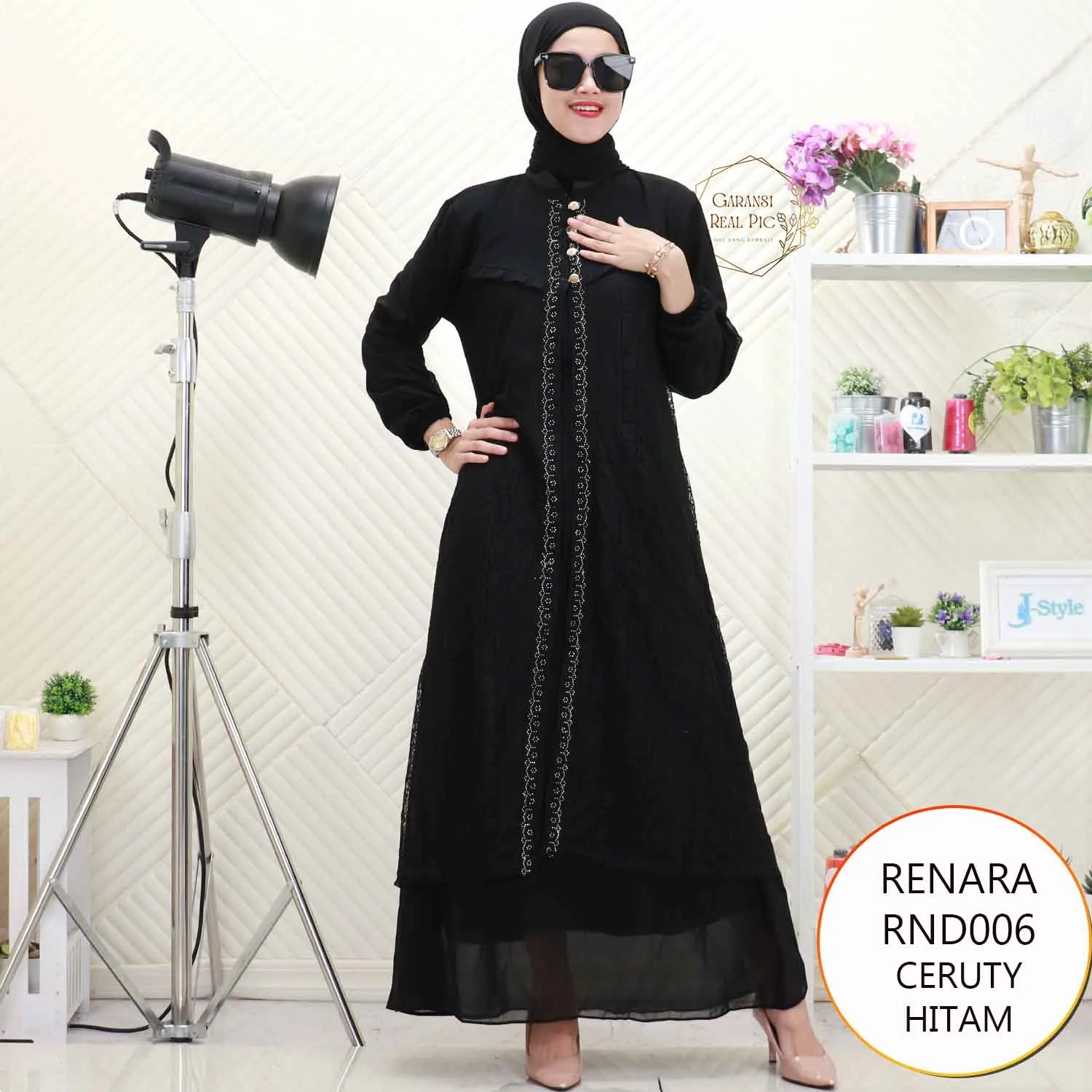 Renara Gamis Bahan Ceruty Layer Brukat Variasi Mote Busui Friendly