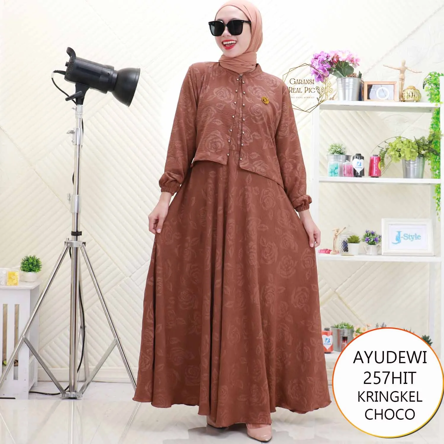 Gamis Rompi Cardi Menyatu Busui Aplikasi Mutiara Rok Lebar Setengah Lingkaran Ayudewi KB