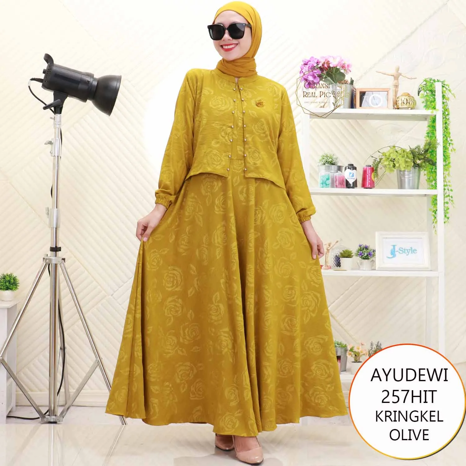 Gamis Rompi Cardi Menyatu Busui Aplikasi Mutiara Rok Lebar Setengah Lingkaran Ayudewi KB