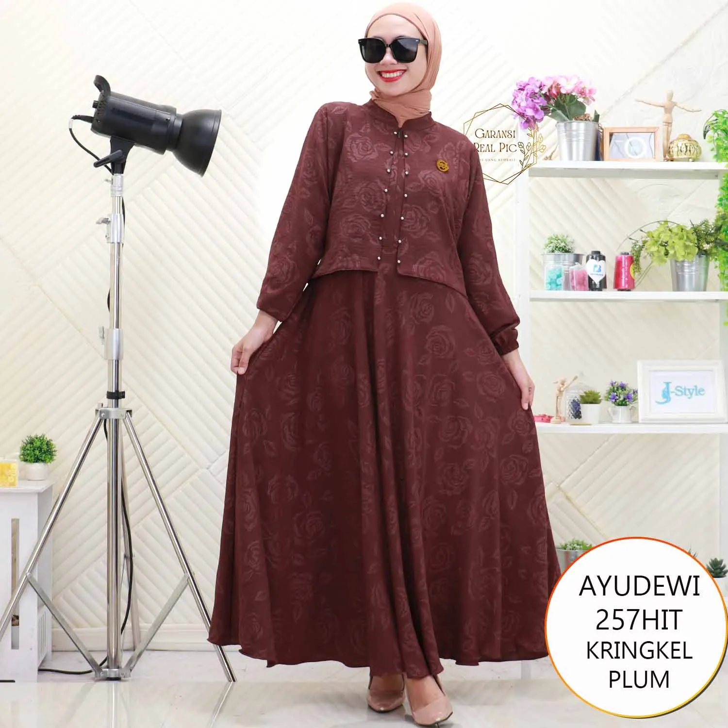 Gamis Rompi Cardi Menyatu Busui Aplikasi Mutiara Rok Lebar Setengah Lingkaran Ayudewi KB