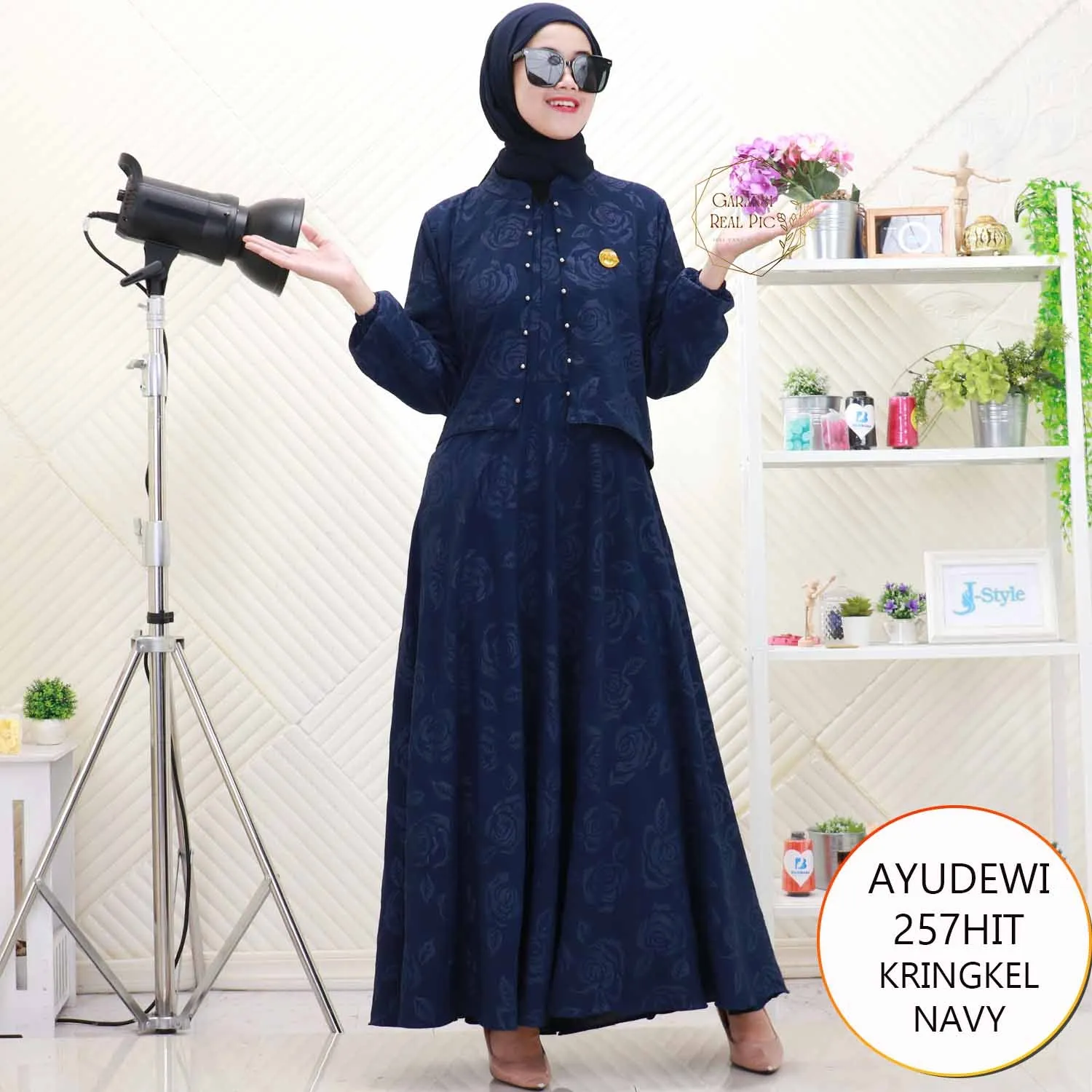 Gamis Rompi Cardi Menyatu Busui Aplikasi Mutiara Rok Lebar Setengah Lingkaran Ayudewi KB