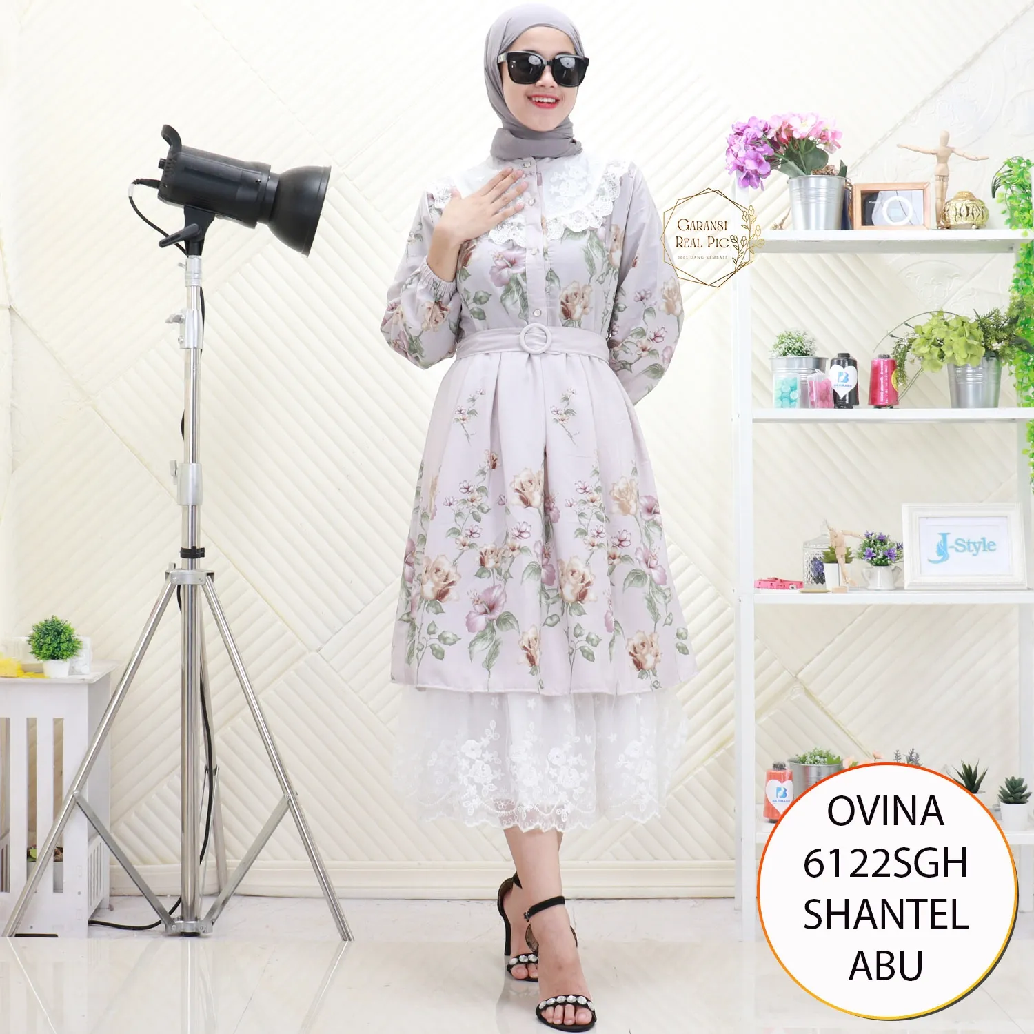 Ovina Midi Dress Nedelin Korean Look Motif Printing Busui Friendly