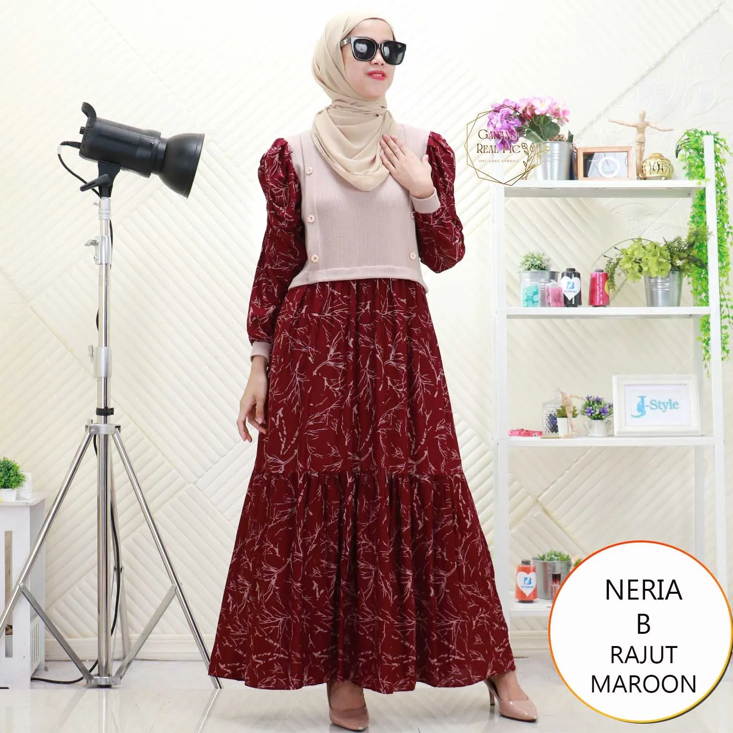 Neria Gamis Rajut Rompi Nyatu Variasi Kancing Mix Rayon Motif