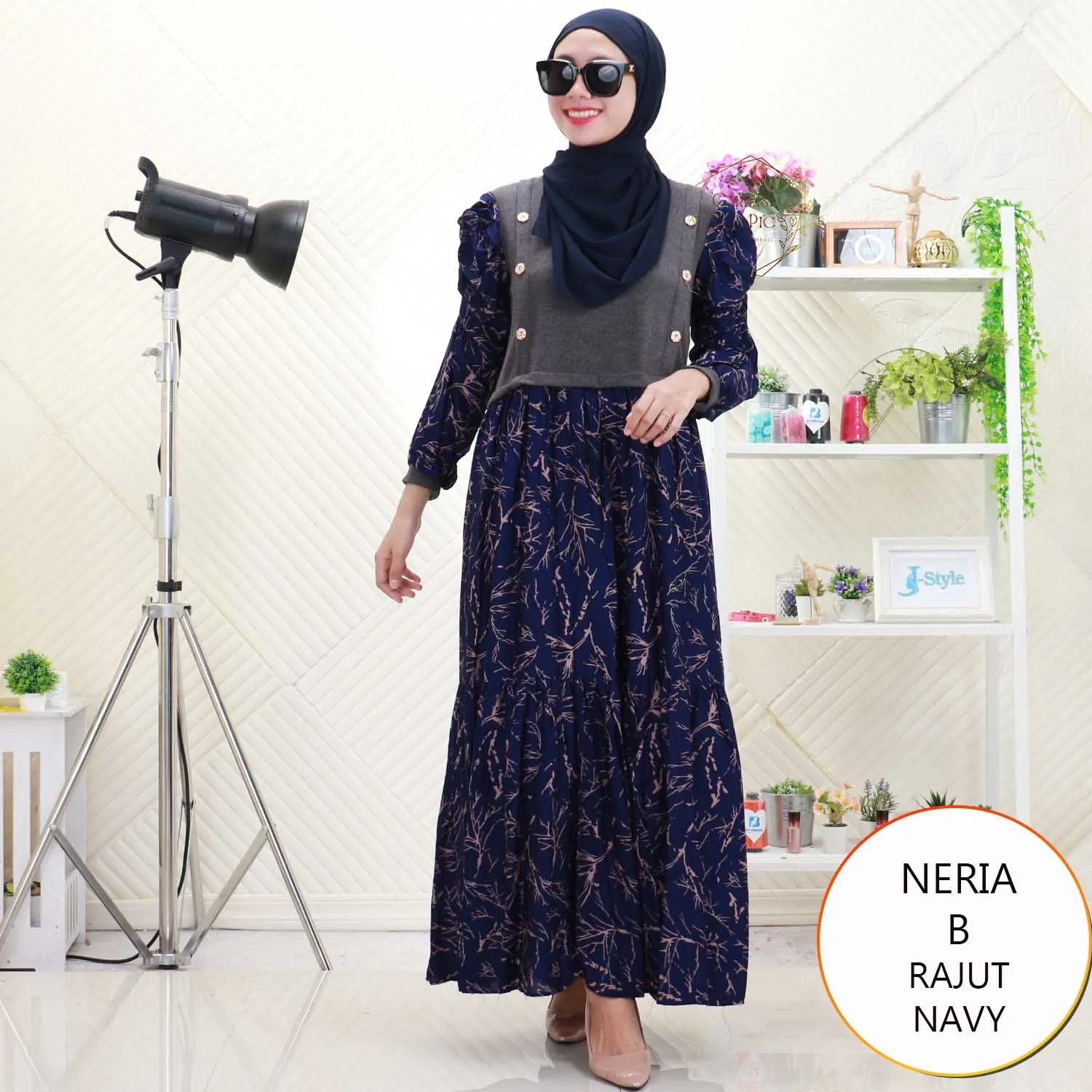 Neria Gamis Rajut Rompi Nyatu Variasi Kancing Mix Rayon Motif