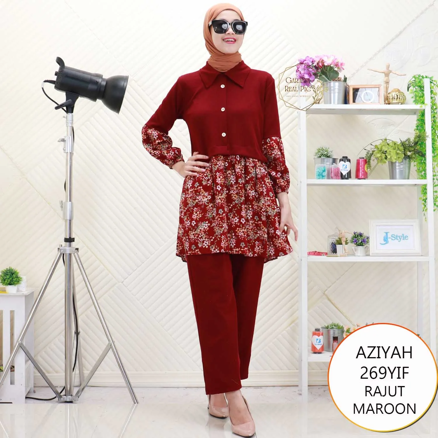 Aziyah One Set Rajut Tebal Mix Rayon Motif Printing Variasi Kancing