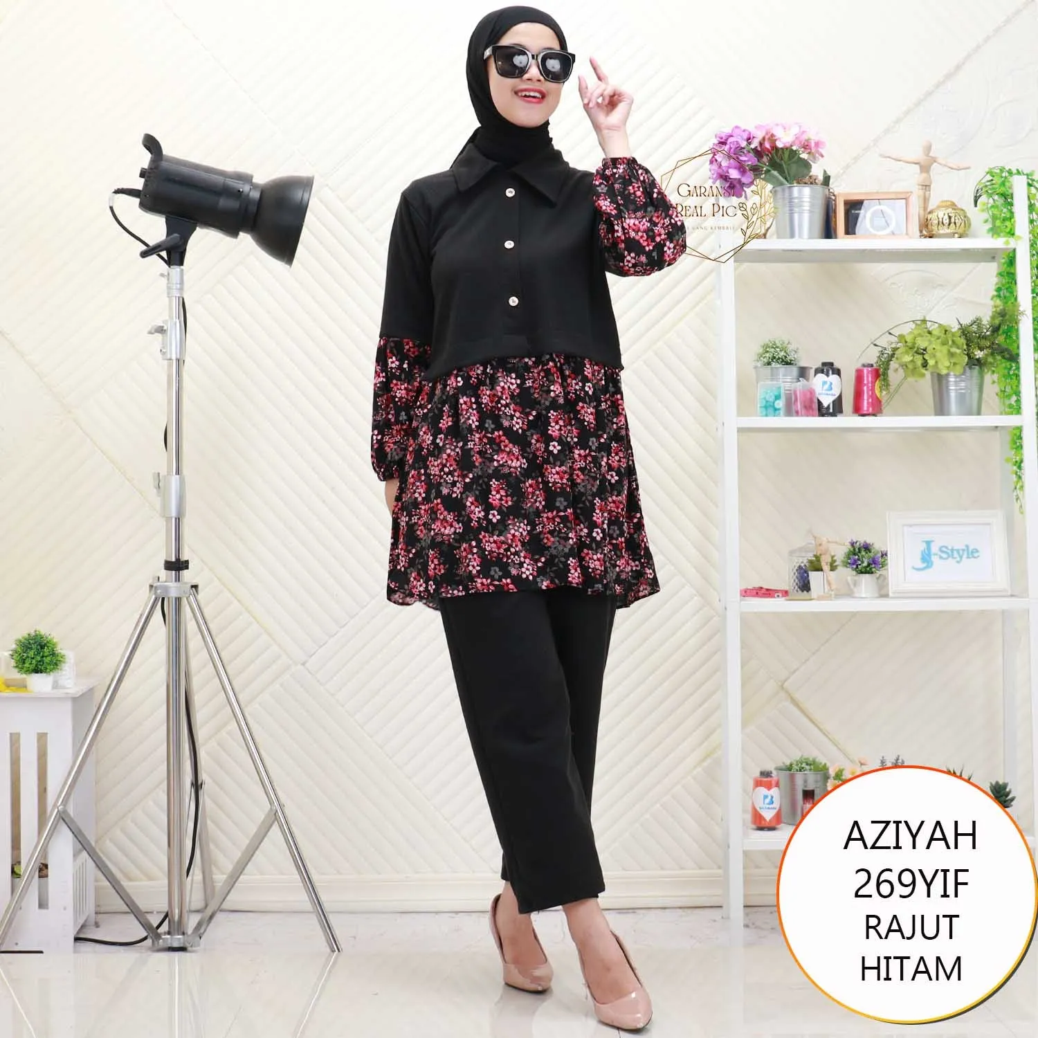 Aziyah One Set Rajut Tebal Mix Rayon Motif Printing Variasi Kancing