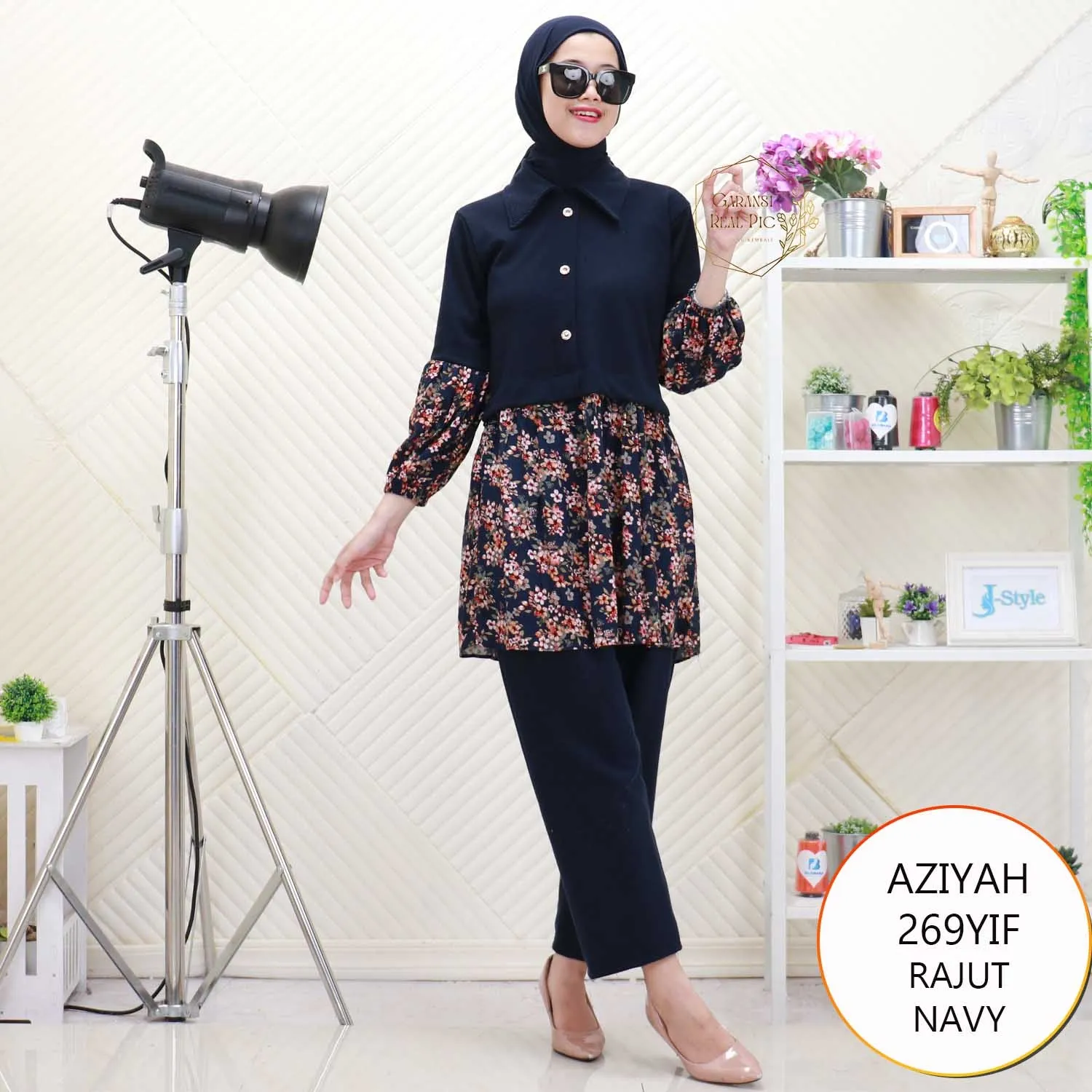 Aziyah One Set Rajut Tebal Mix Rayon Motif Printing Variasi Kancing