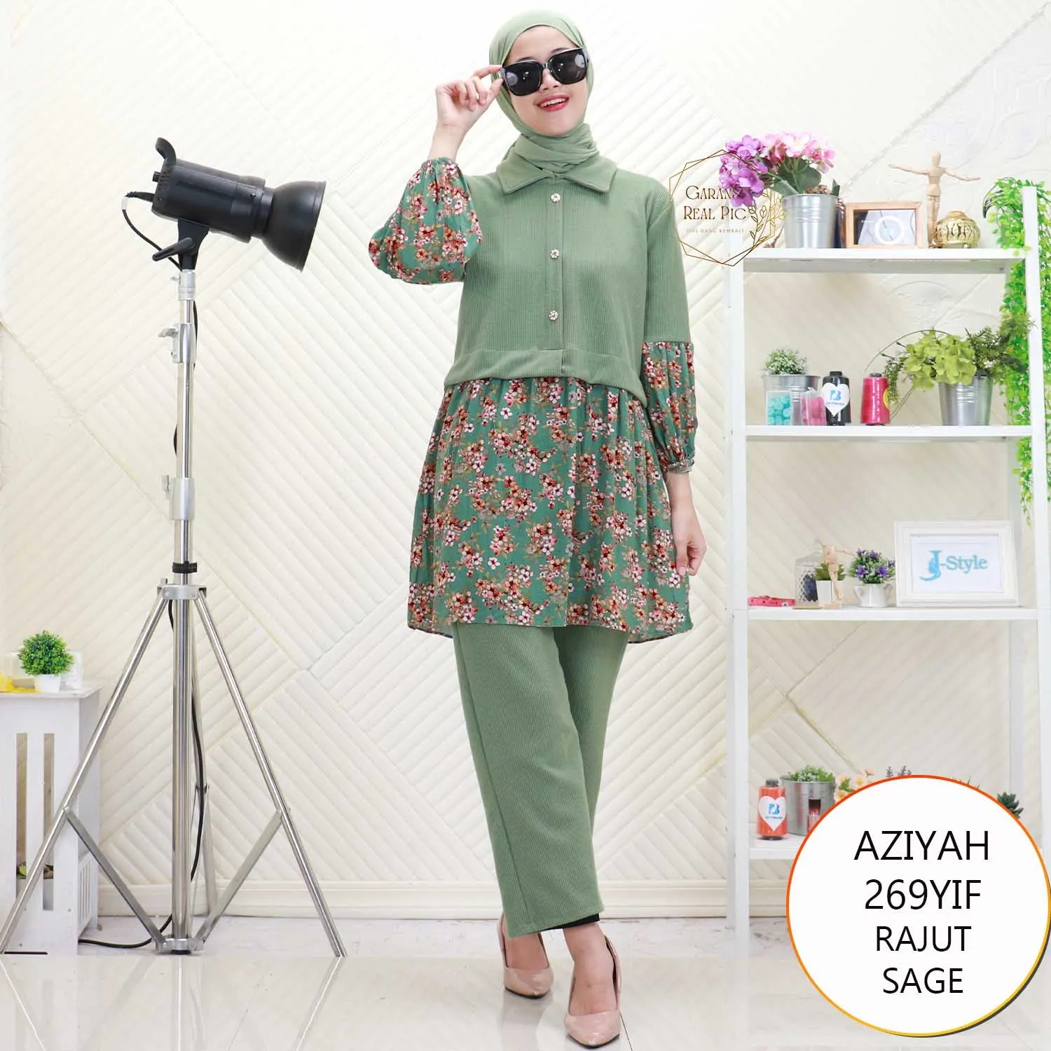 Aziyah One Set Rajut Tebal Mix Rayon Motif Printing Variasi Kancing