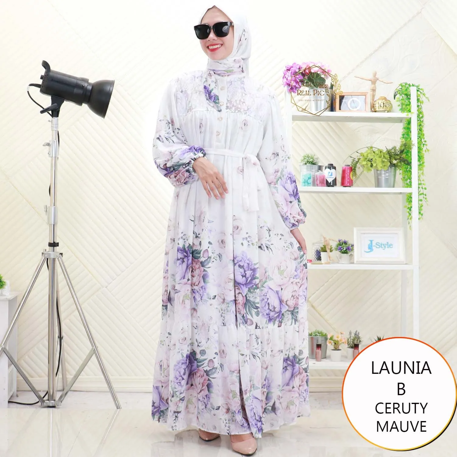 Launia Gamis Meji Set Hijab Ceruty Motif Printing Busui Friendly 8927MEJI ceruty - bajubaru.id, Belanja Online di bajubaru.id saja 