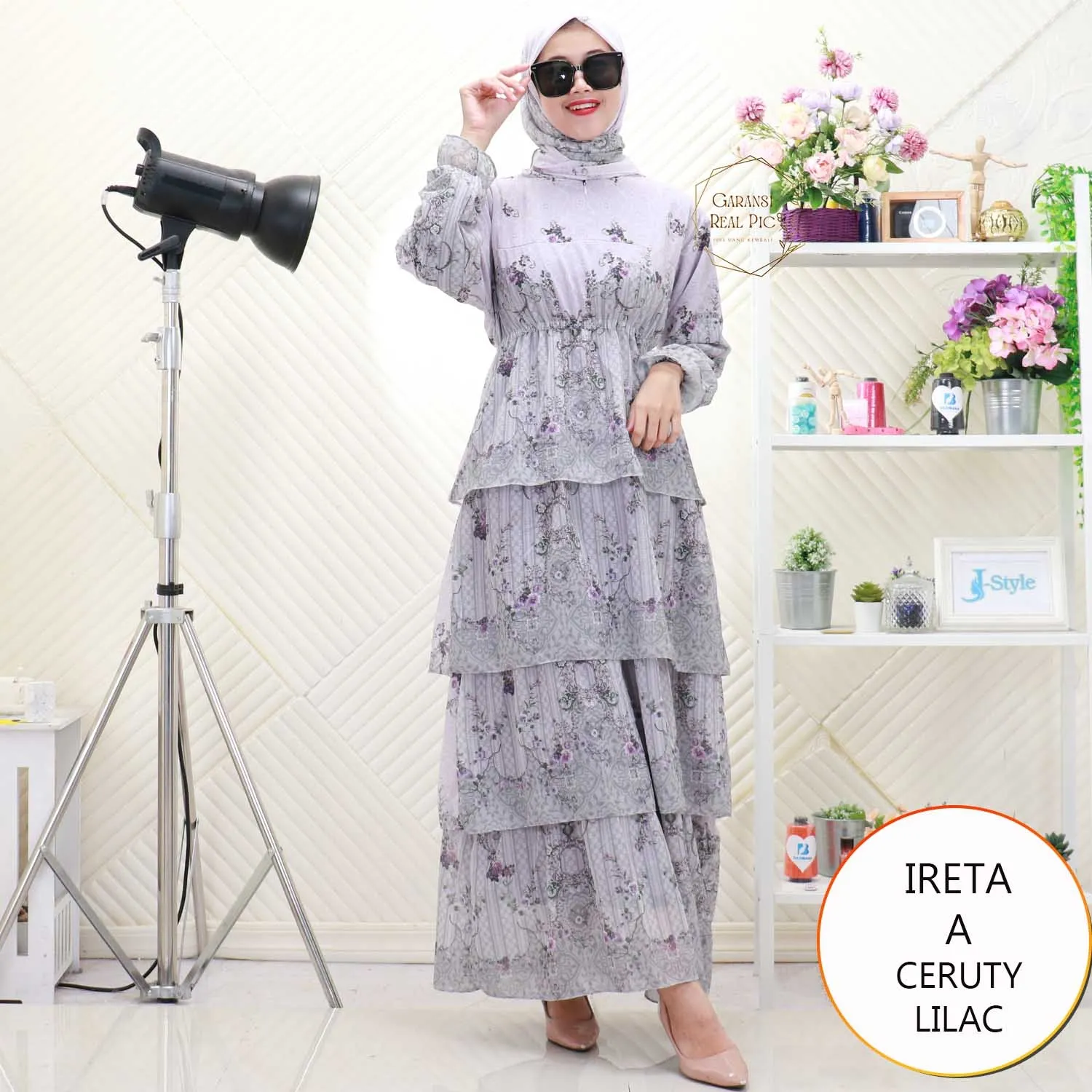 Ireta Gamis Set Hijab Umpak Susun Ceruty Motif Printing