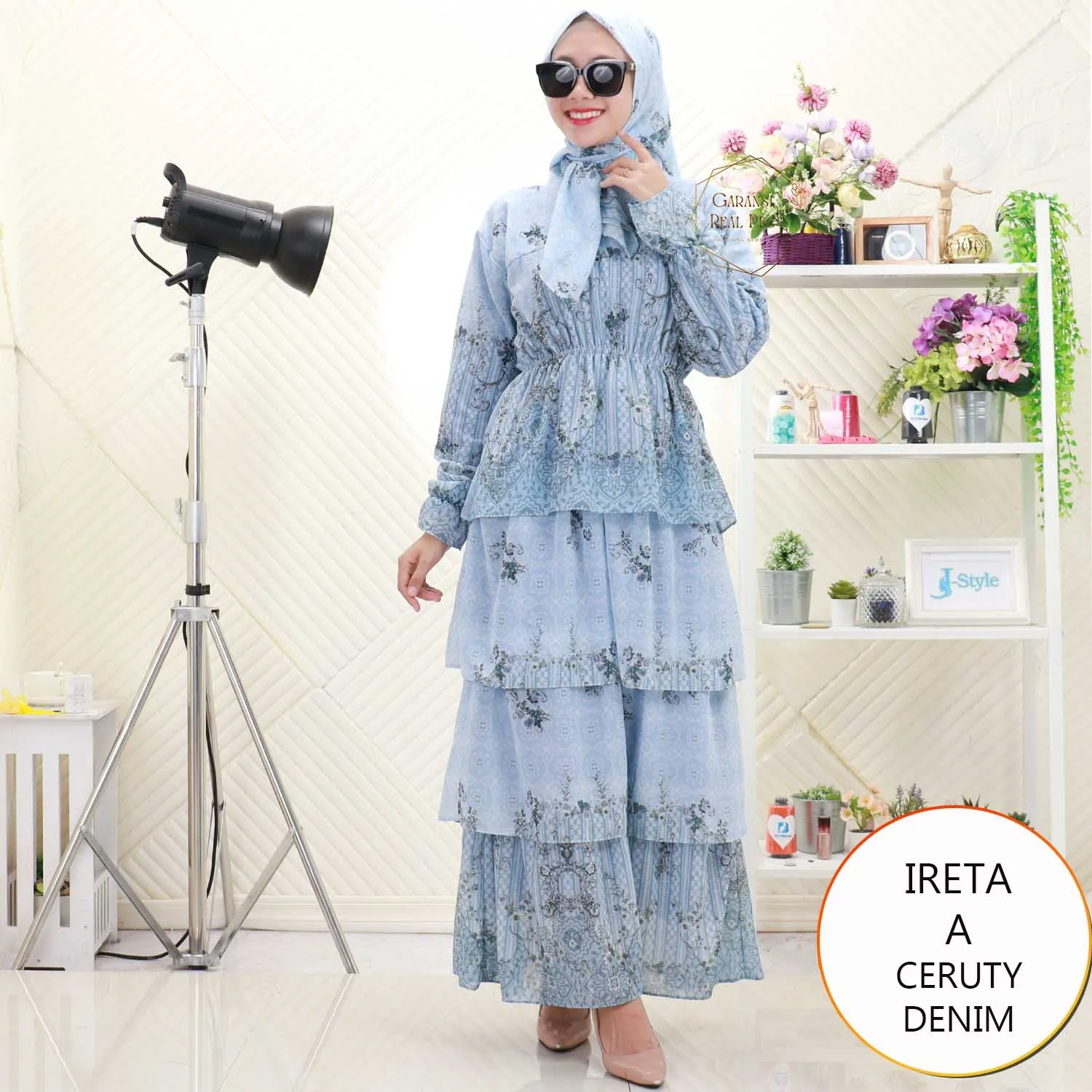 Ireta Gamis Set Hijab Umpak Susun Ceruty Motif Printing