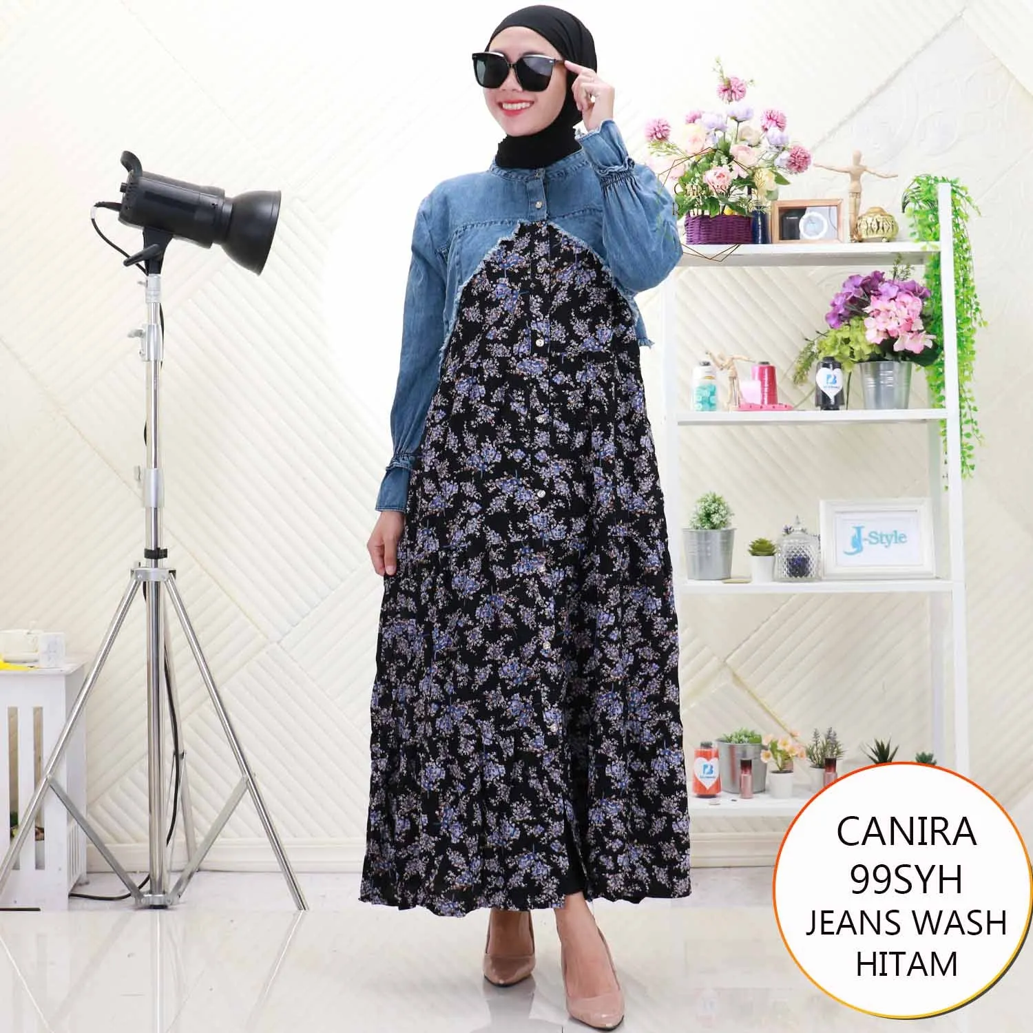 Canira Gamis Jeans Mix Rayon Motif Full Kancing 99SYH Jean wash - bajubaru.id, Belanja Online di bajubaru.id saja 