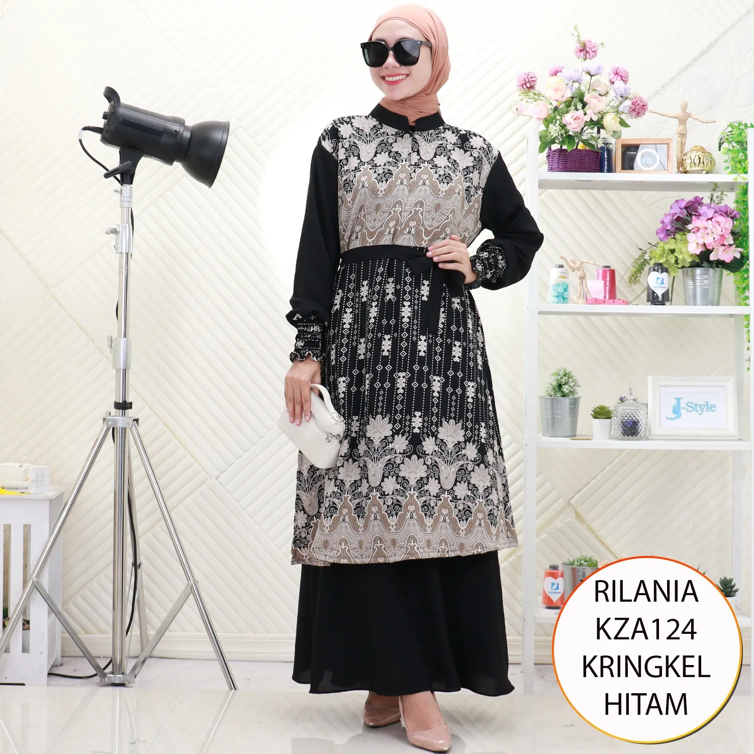 Rilania Gamis Malaysia Crinkle Motif Busui Friendly Lengan Kerut Karet KZA124 Kringkel Airflow - bajubaru.id, Belanja Online di bajubaru.id saja 