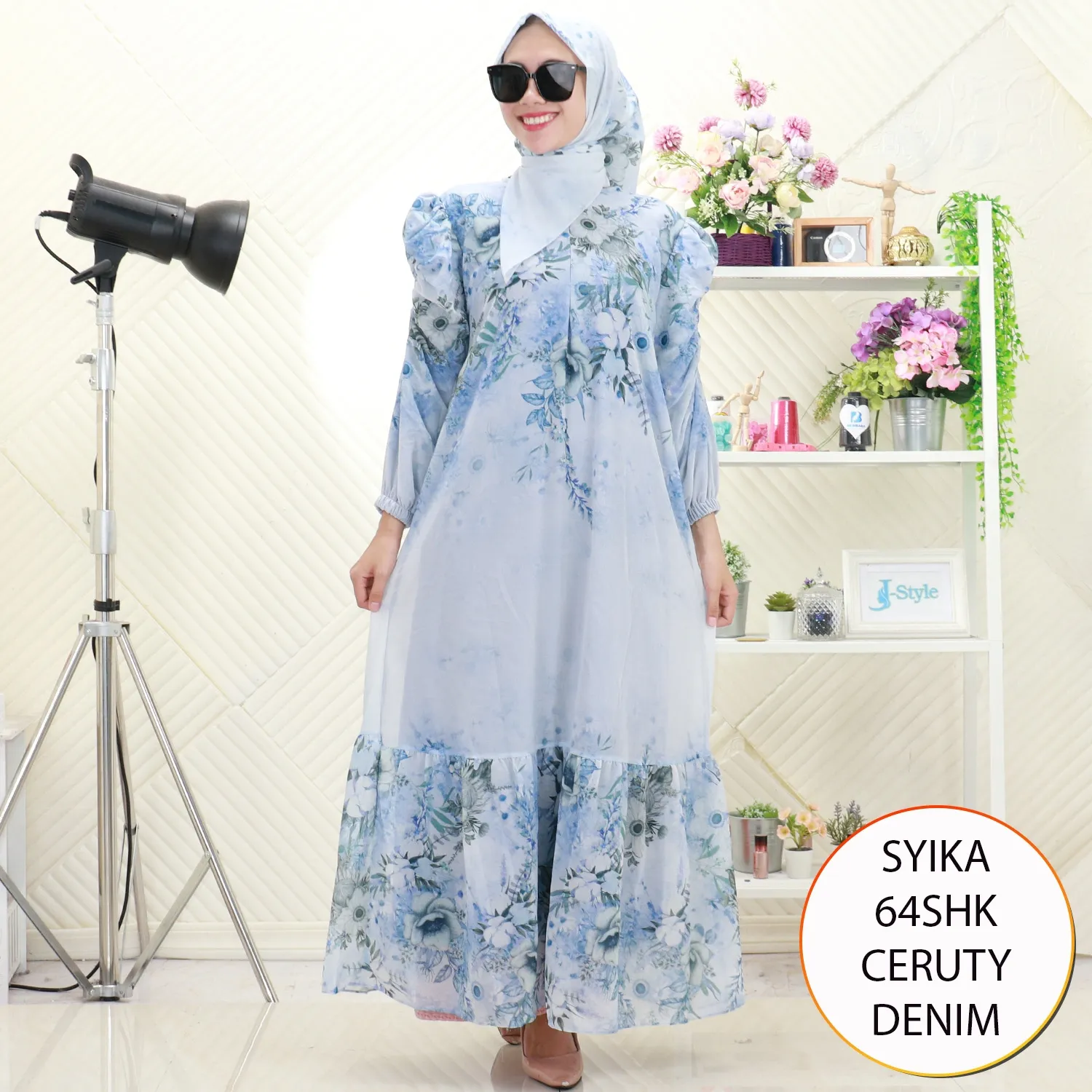 Syika Gamis Wanita Muslimah Set Hijab Busui Friendly Motif Printing Bunga