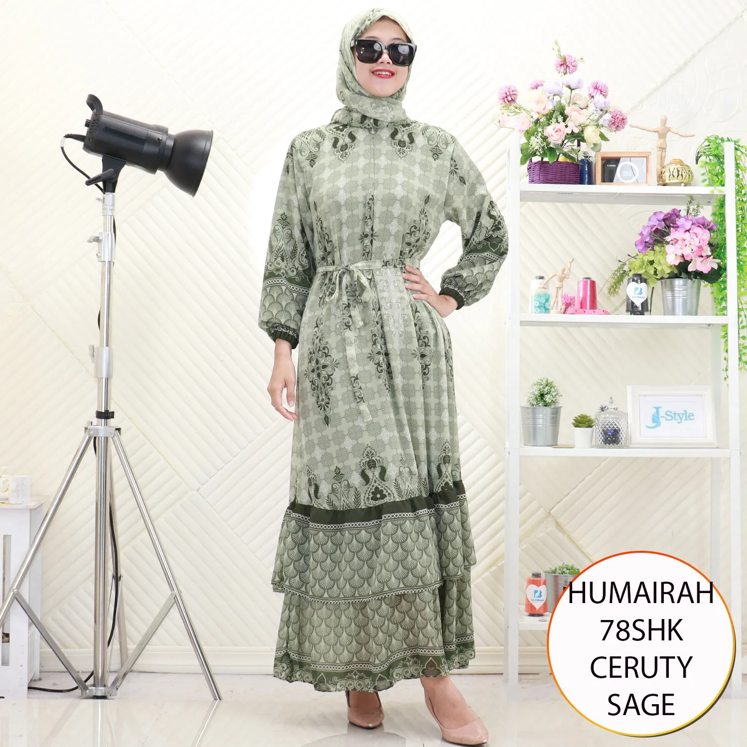 Humairah Gamis Set Hijab Wanita Muslimah Ceruty Furing Motif Printing Busui Friendly Umpak Bawah Kel