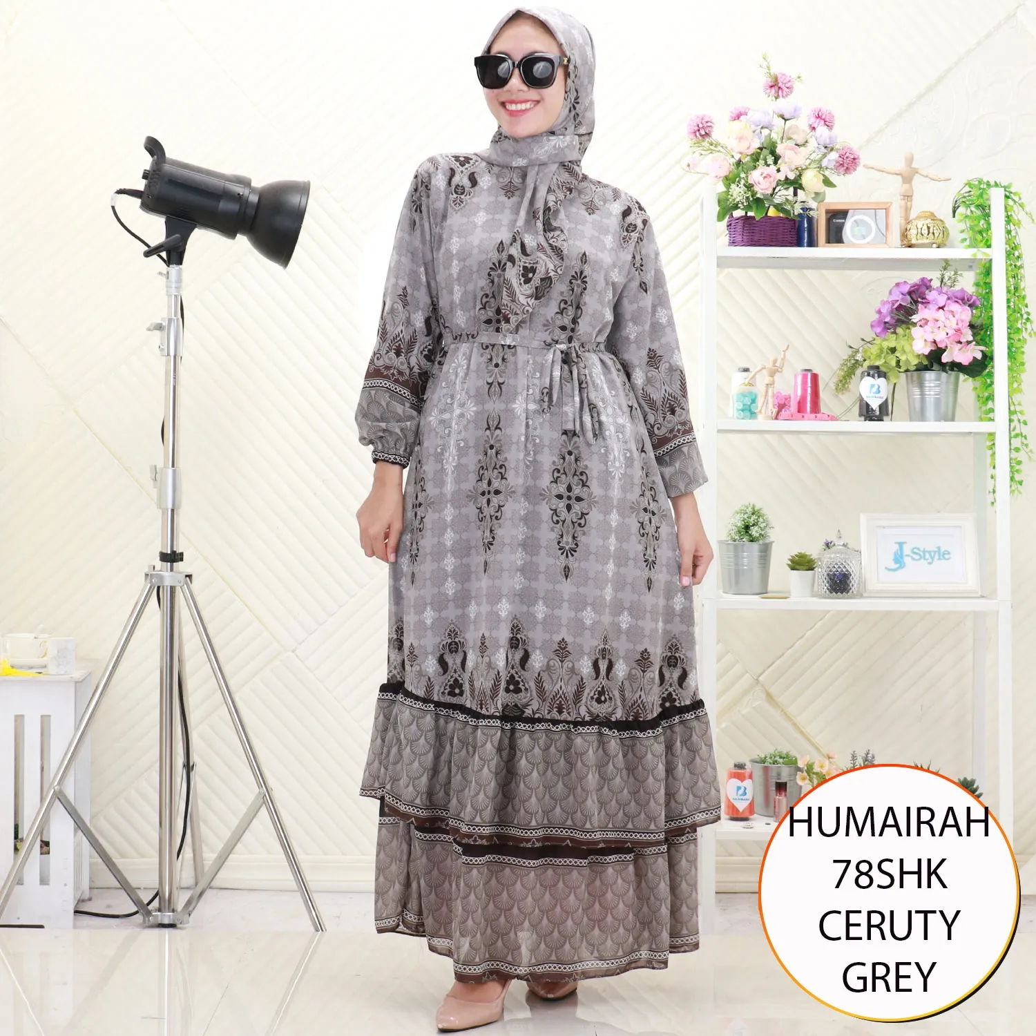 Humairah Gamis Set Hijab Wanita Muslimah Ceruty Furing Motif Printing Busui Friendly Umpak Bawah Kel