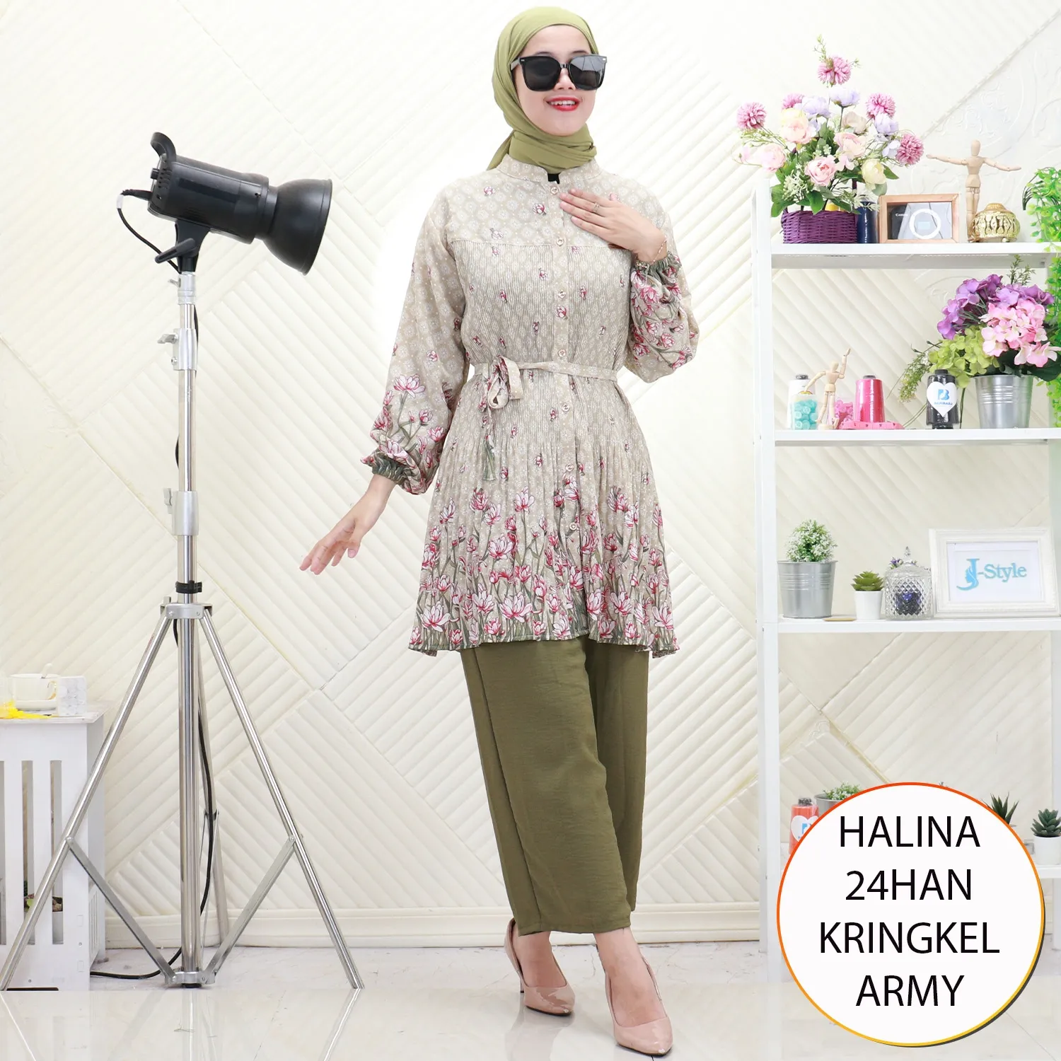 Halina One Set Long Tunik Kringkel Motif Busui Friendly