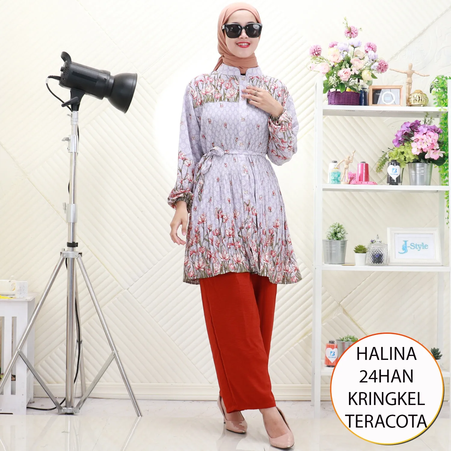 Halina One Set Long Tunik Kringkel Motif Busui Friendly