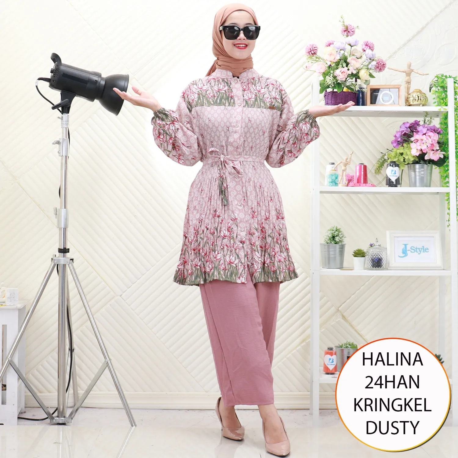 Halina One Set Long Tunik Kringkel Motif Busui Friendly