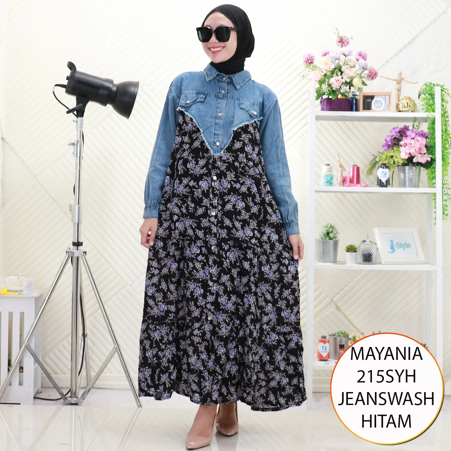 Mayania Gamis Jeans Rawis Mix Katun Busui Friendly 215SYH Jean wash - bajubaru.id, Belanja Online di bajubaru.id saja 