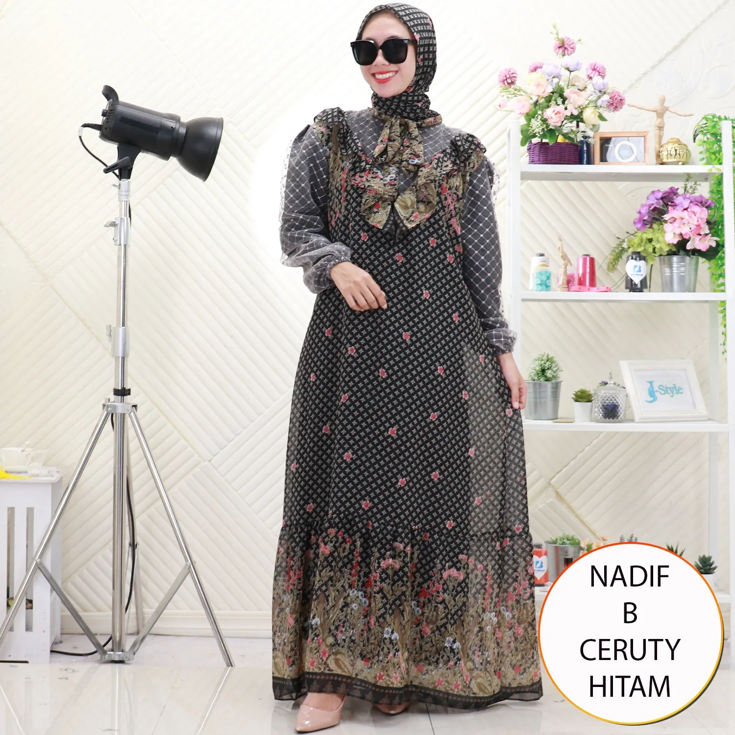 Nadif Gamis Set Hijab Wanita Muslimah Busui Sleting Ceruty Motif Printing Ruffel Depan 292ERD ceruty - bajubaru.id, Belanja Online di bajubaru.id saja 