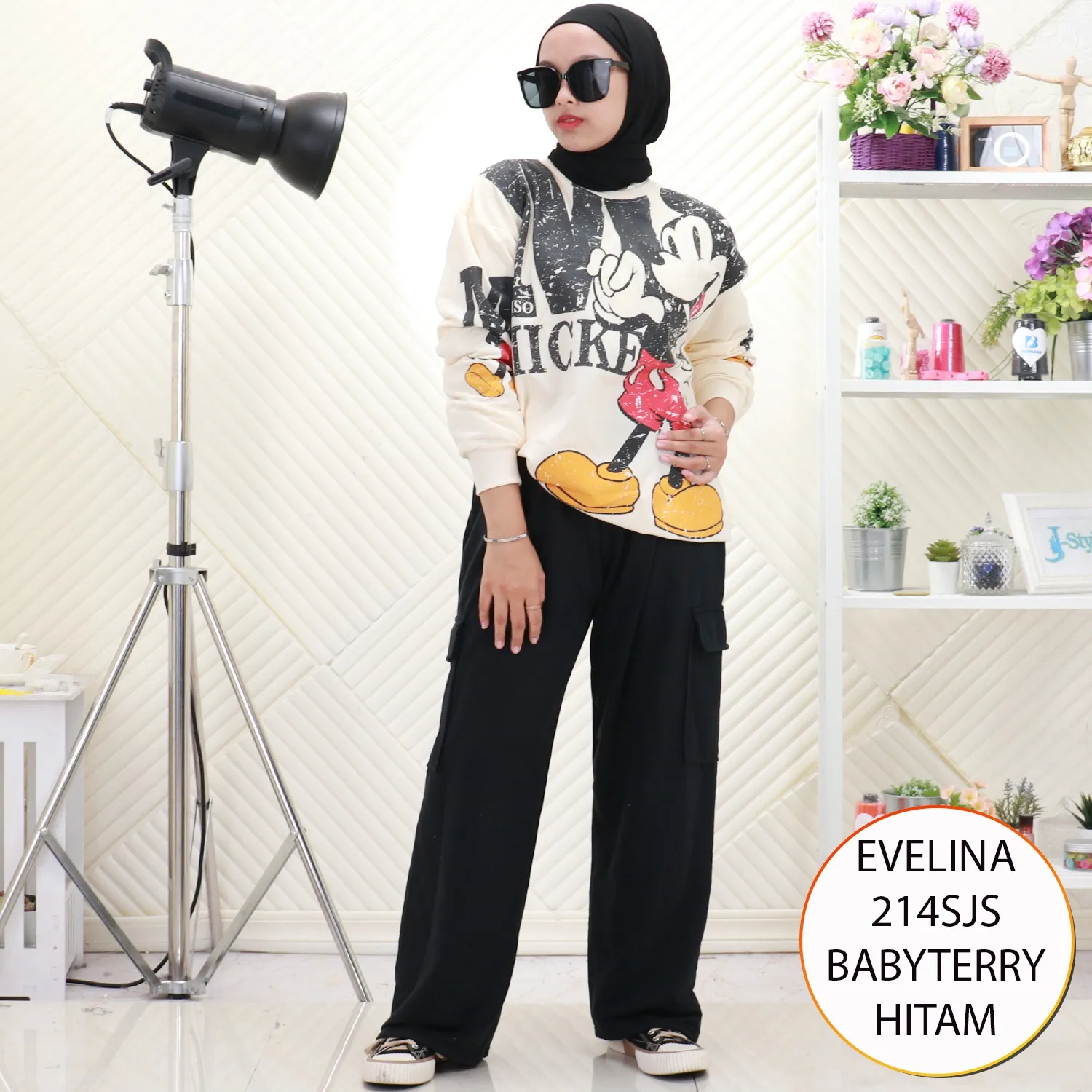 Evelina Oneset Cargo Korean Look Sweater Motif Sablon 214SJS Babyterry - bajubaru.id, Belanja Online di bajubaru.id saja 