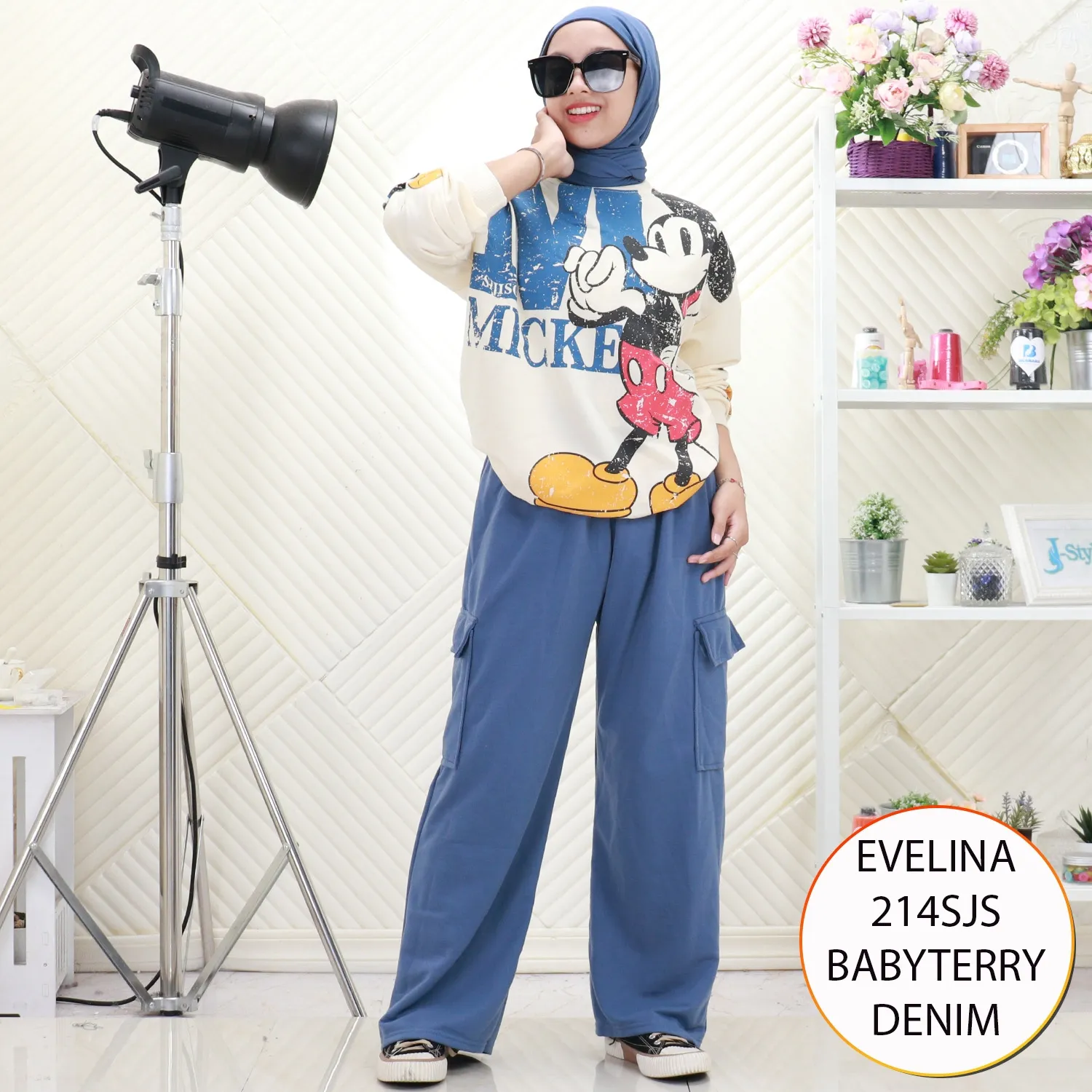 Evelina Oneset Cargo Korean Look Sweater Motif Sablon