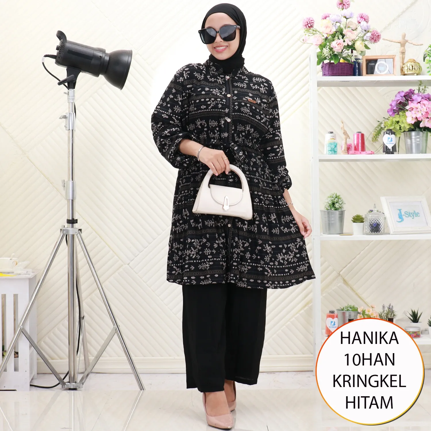 Hanika One Set Tunik Kringkel Plisket Motif Printing Busui Friendly