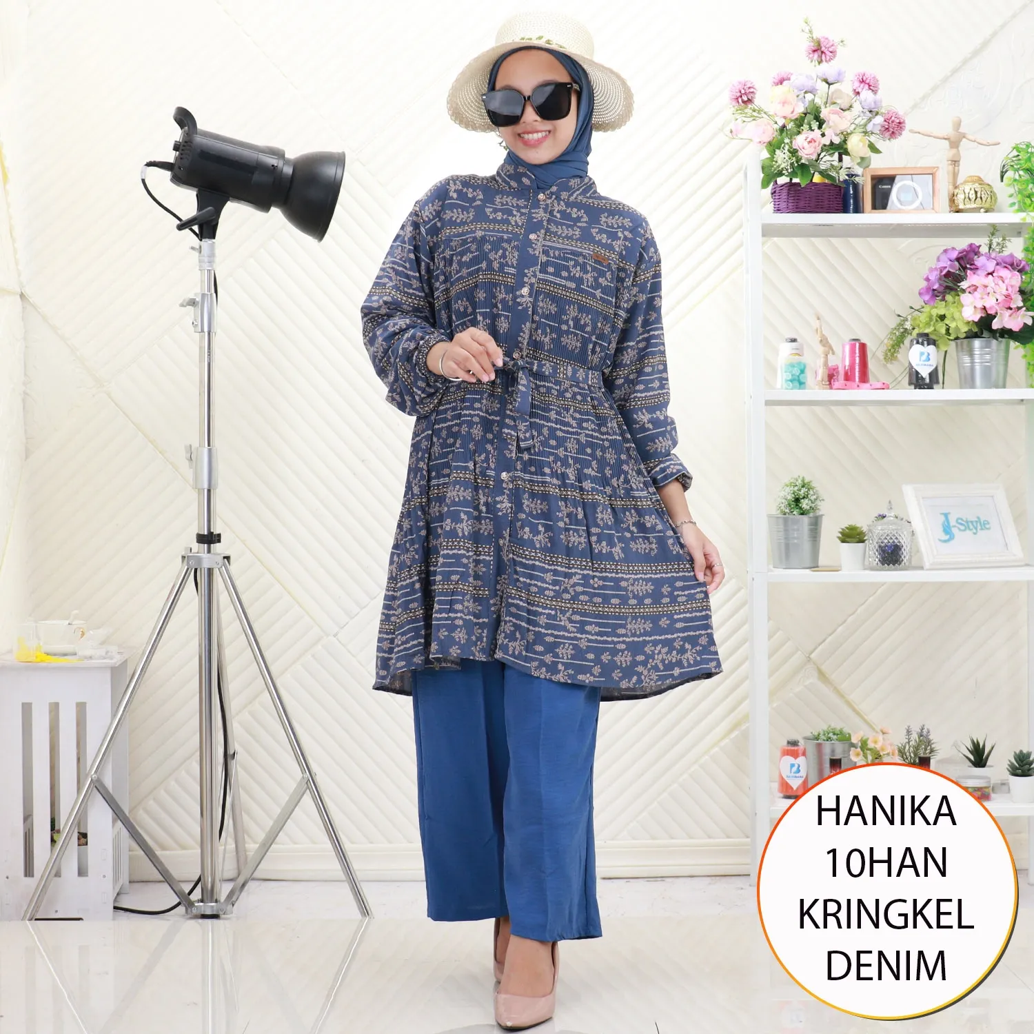 Hanika One Set Tunik Kringkel Plisket Motif Printing Busui Friendly