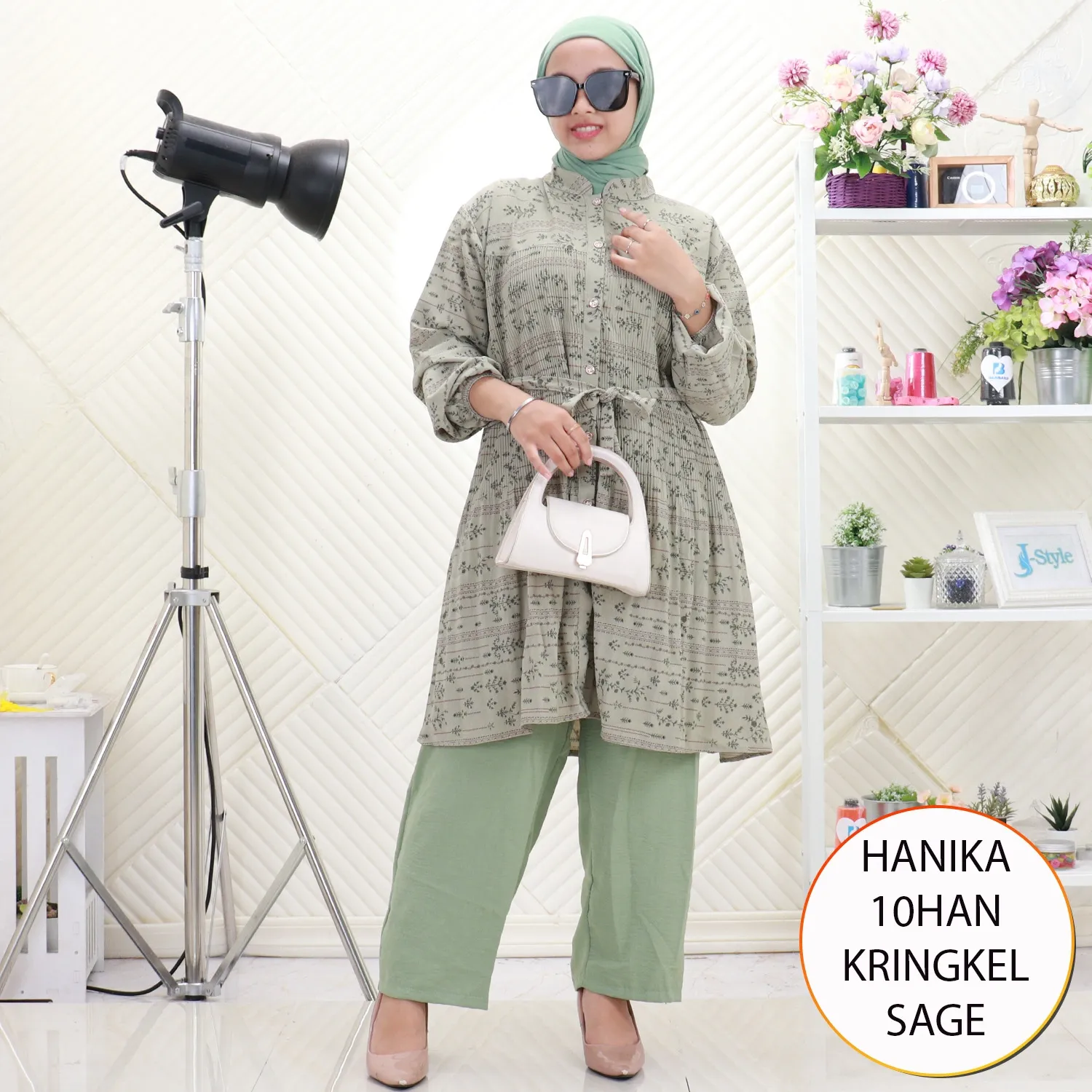 Hanika One Set Tunik Kringkel Plisket Motif Printing Busui Friendly