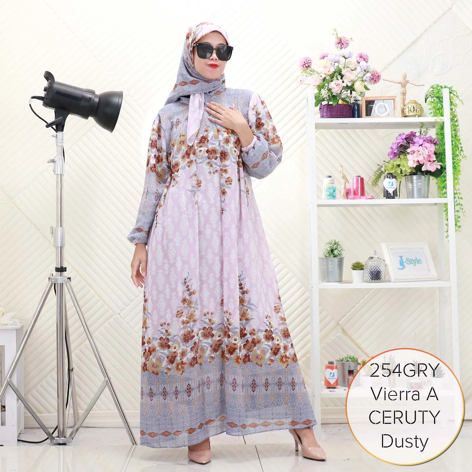 Vierra Gamis Set Hijab Ceruty Furing Motif Printing Lipit Depan