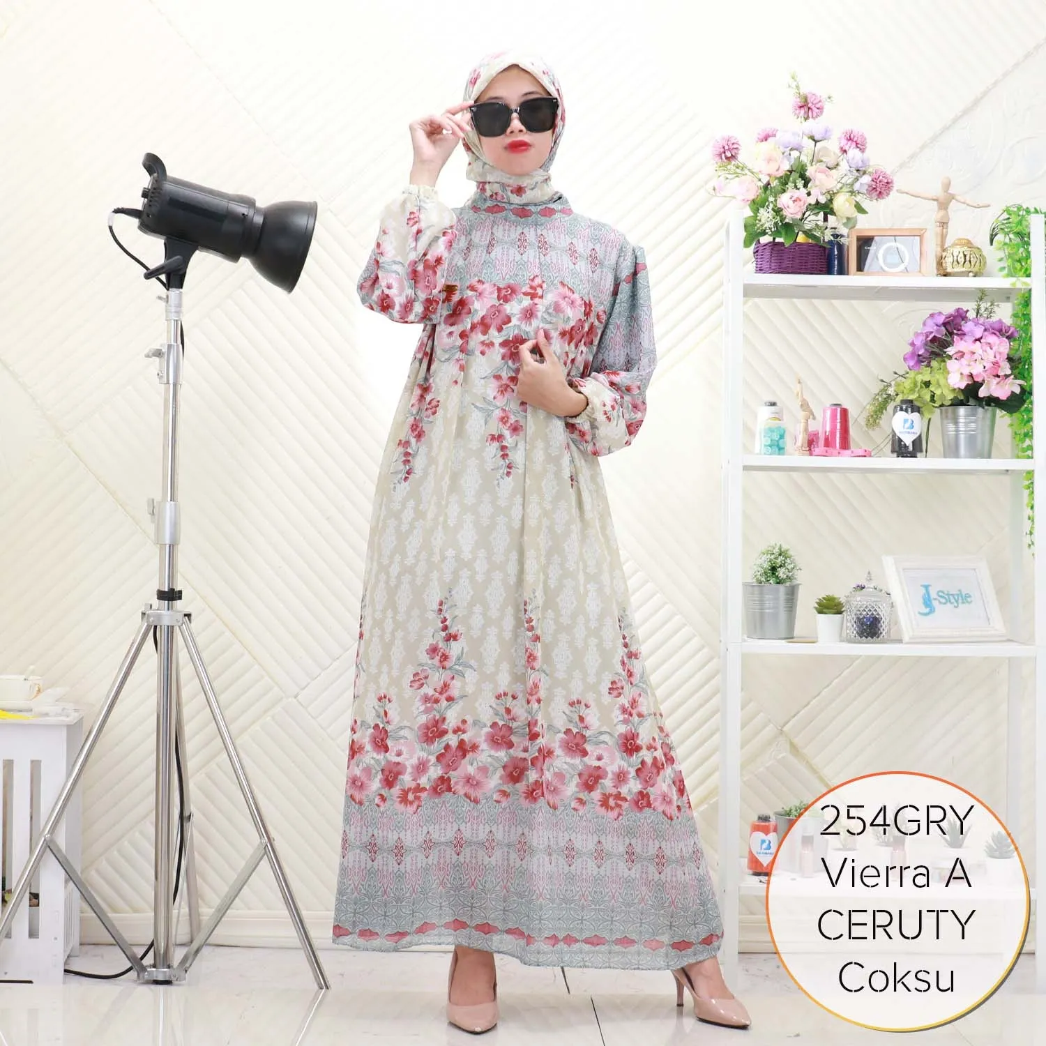 Vierra Gamis Set Hijab Ceruty Furing Motif Printing Lipit Depan