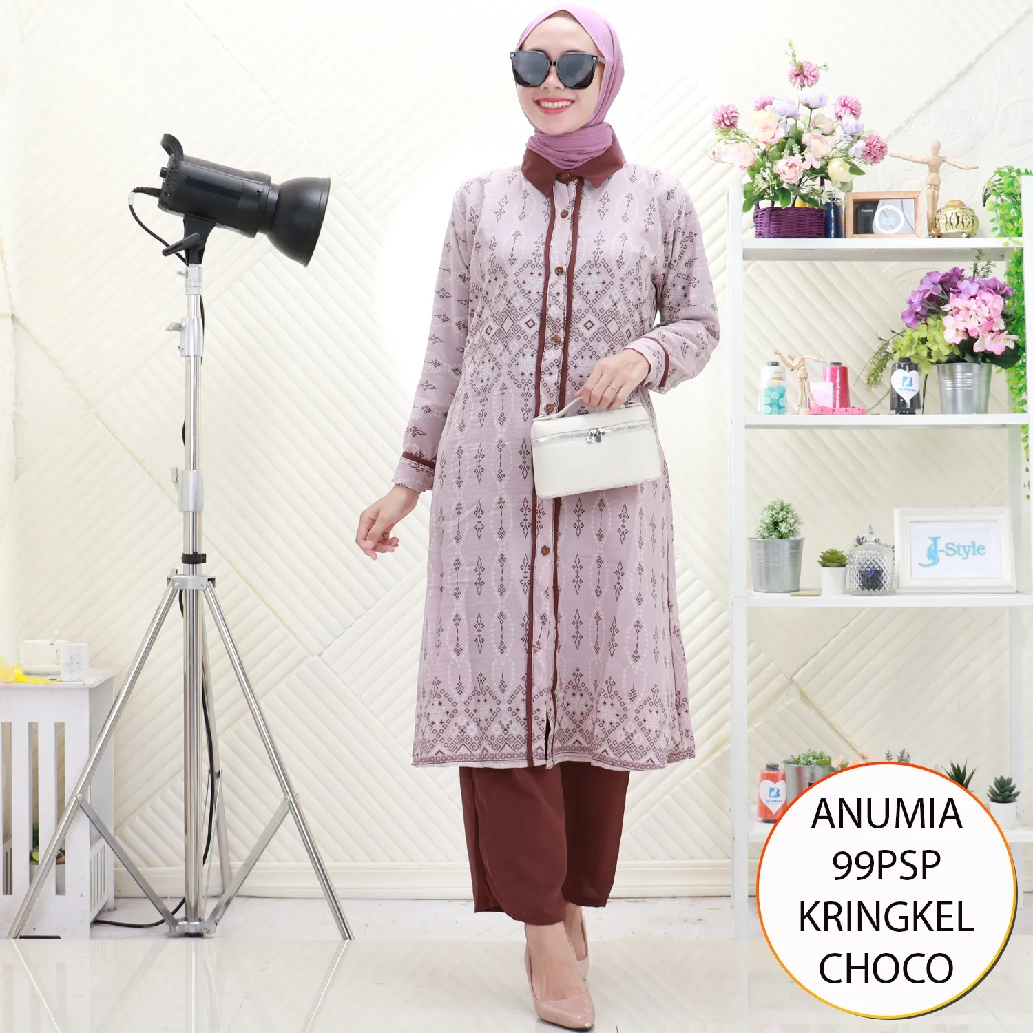 Anumia One Set Long Tunik Kringkel Full kancing Motif Etnik Printing