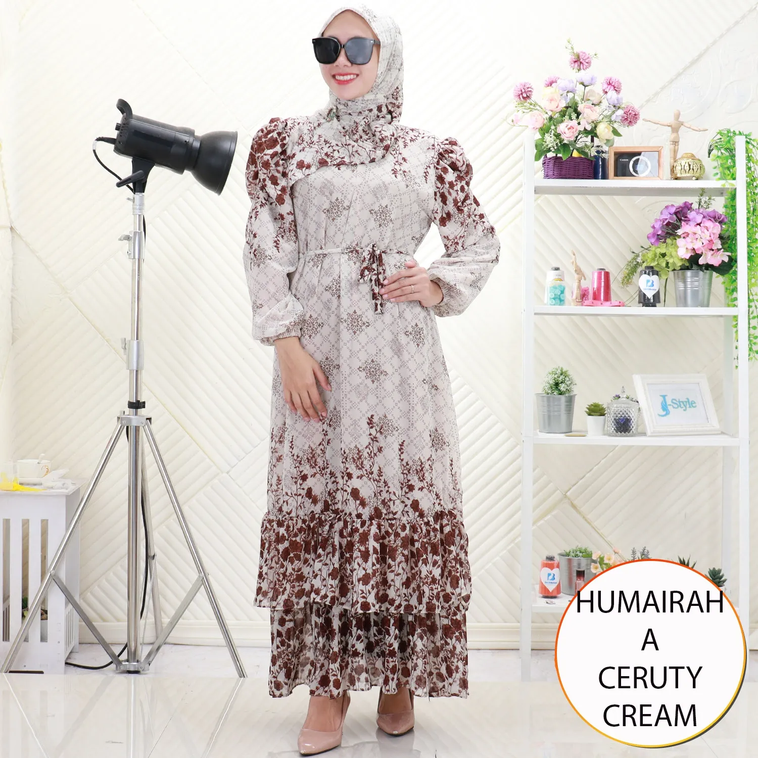 Humairah Gamis Set Hijab Wanita Muslimah Ceruty Furing Motif Printing Busui Friendly Umpak Bawah Kel