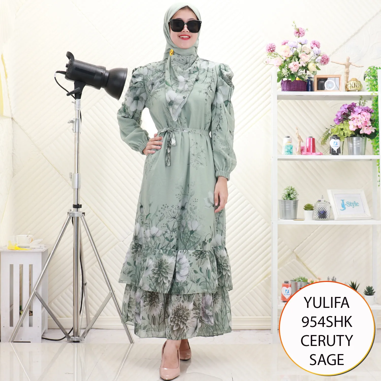 Yulifa Gamis Set Hijab Ceruty Motif Printing Busui Friendly Umpak Susun Bawah 954SHK ceruty - bajubaru.id, Belanja Online di bajubaru.id saja 