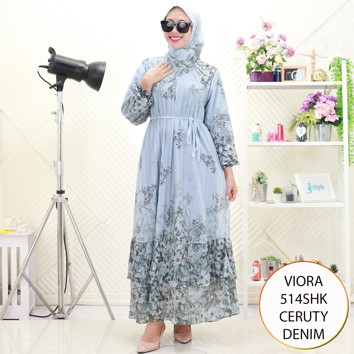 Viora Gamis Set Hijab Ceruty Plisket Motif Busui Friendly 514SHK ceruty - bajubaru.id, Belanja Online di bajubaru.id saja 