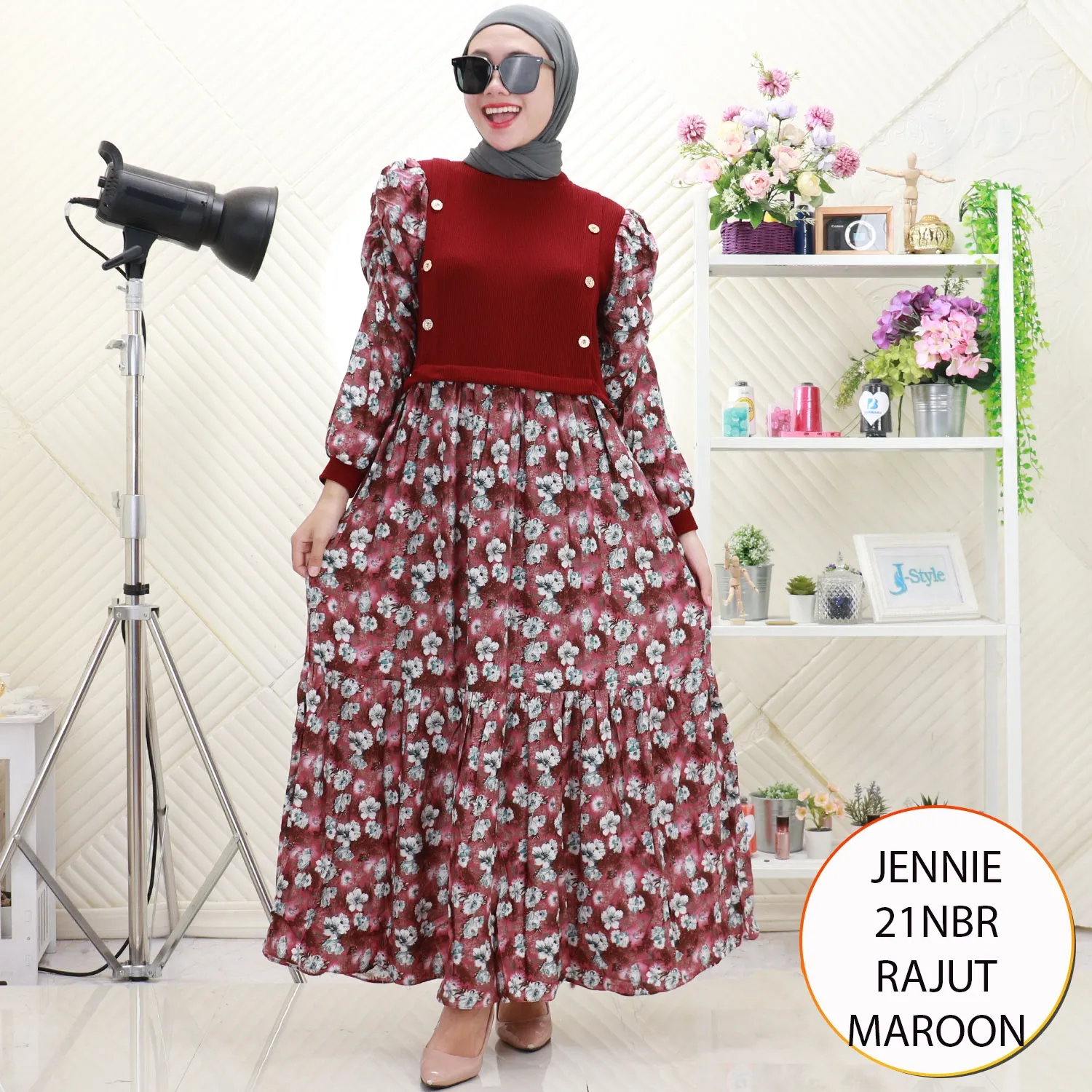 Jennie Gamis Rajut Lengan Kerut Motif Printing 21NBR Rajut - bajubaru.id, Belanja Online di bajubaru.id saja 