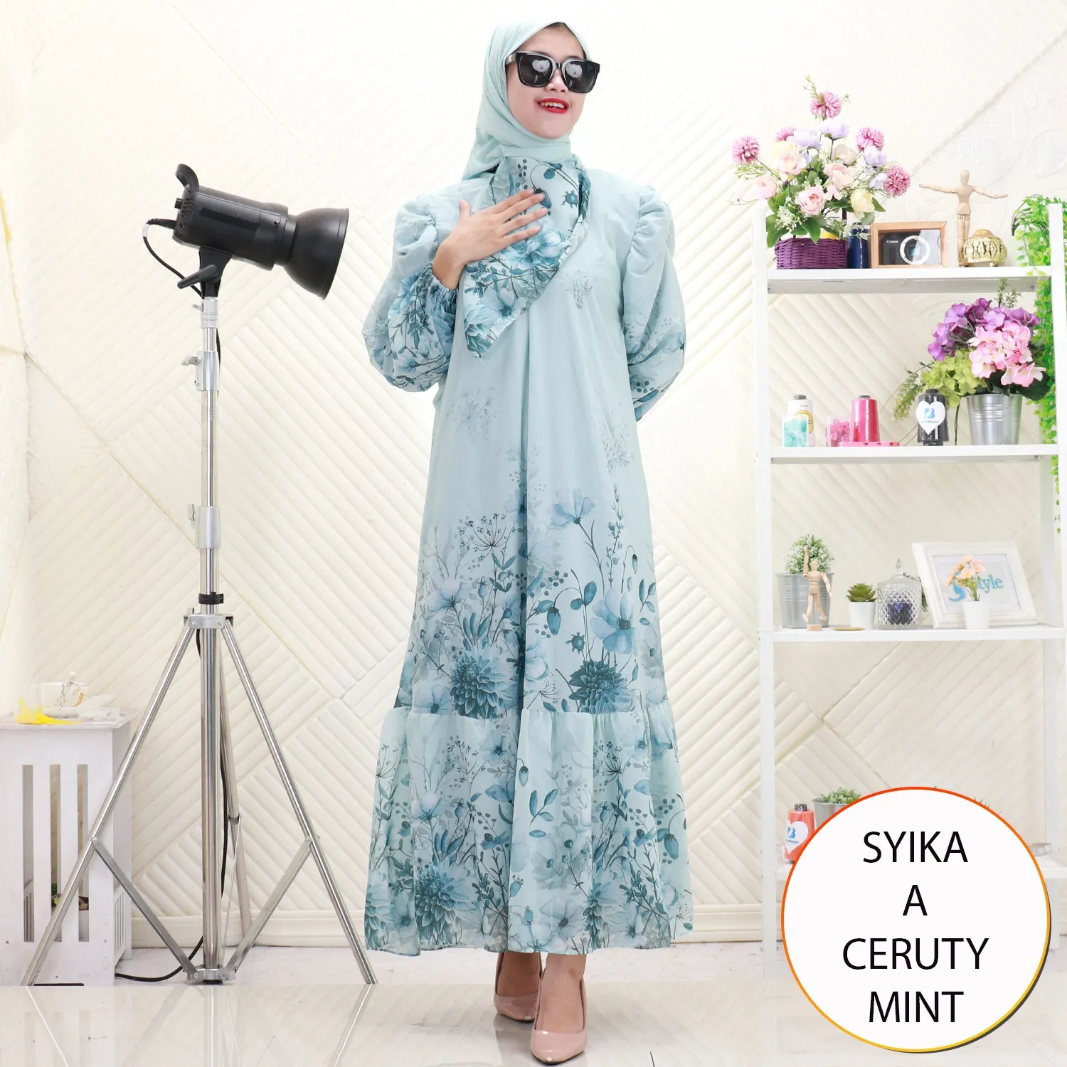 Syika Gamis Wanita Muslimah Set Hijab Busui Friendly Motif Printing Bunga