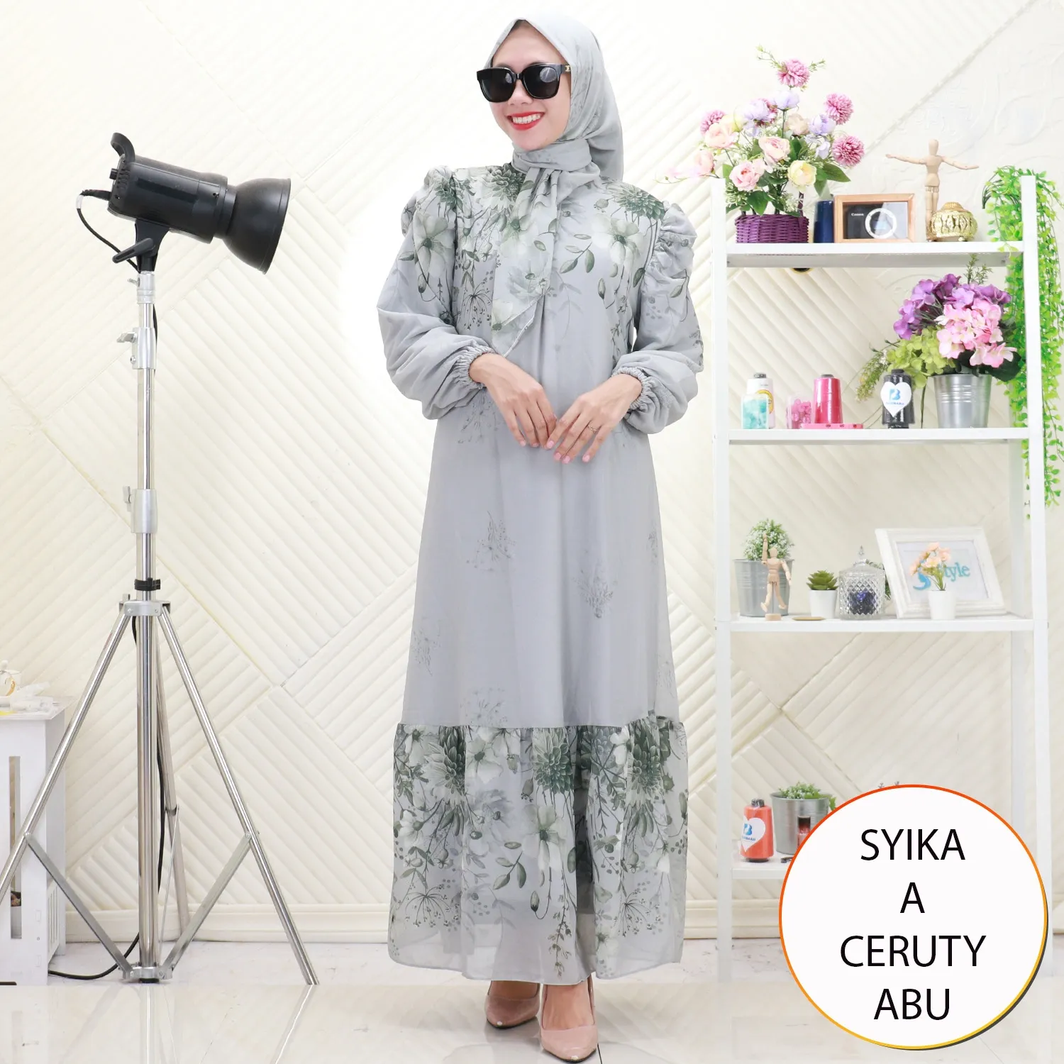 Syika Gamis Wanita Muslimah Set Hijab Busui Friendly Motif Printing Bunga