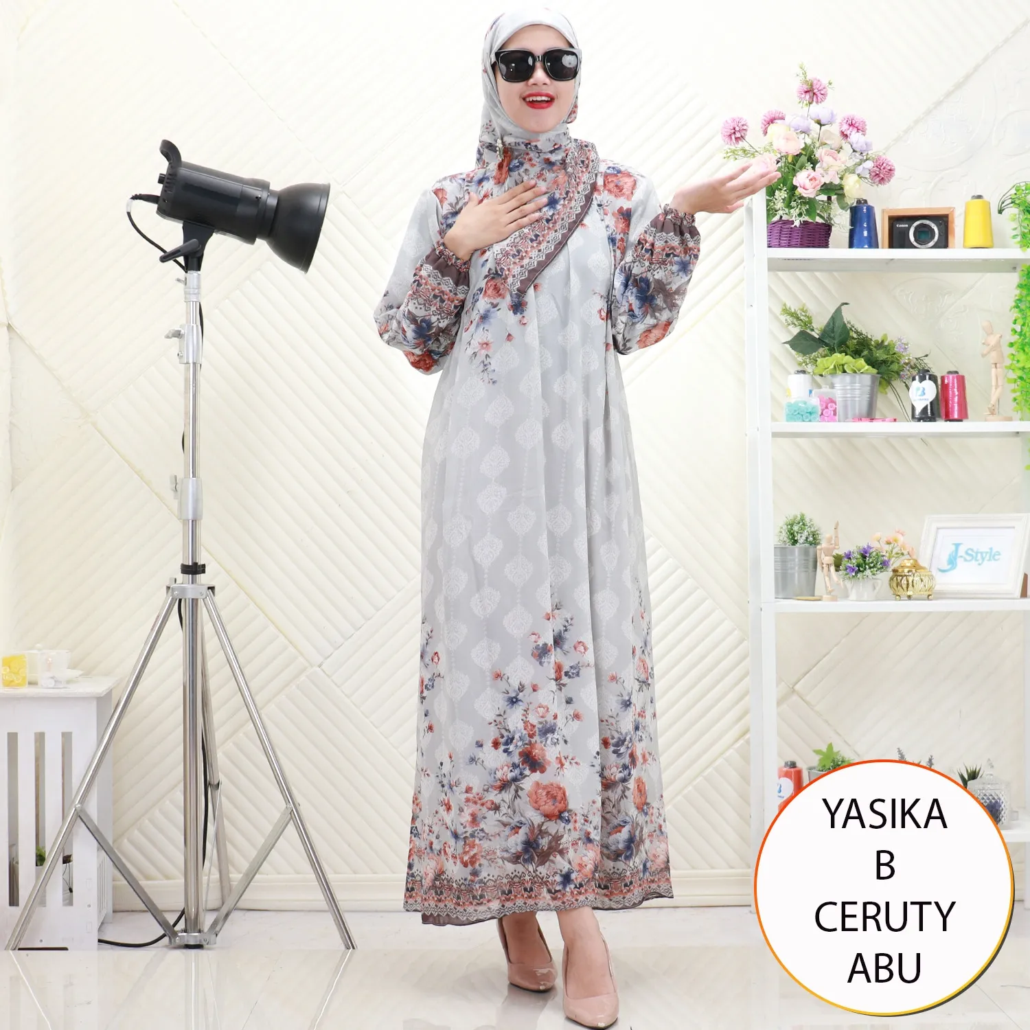 Gamis Ceruty Motif Busui Sleting Tangan Karet Yasika