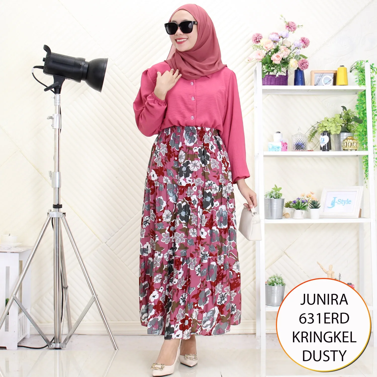 Junira Setelan Rok Kemeja Blouse Kringkel Mix Rayon Motif