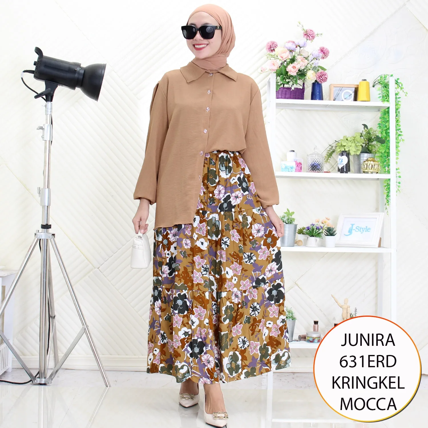 Junira Setelan Rok Kemeja Blouse Kringkel Mix Rayon Motif