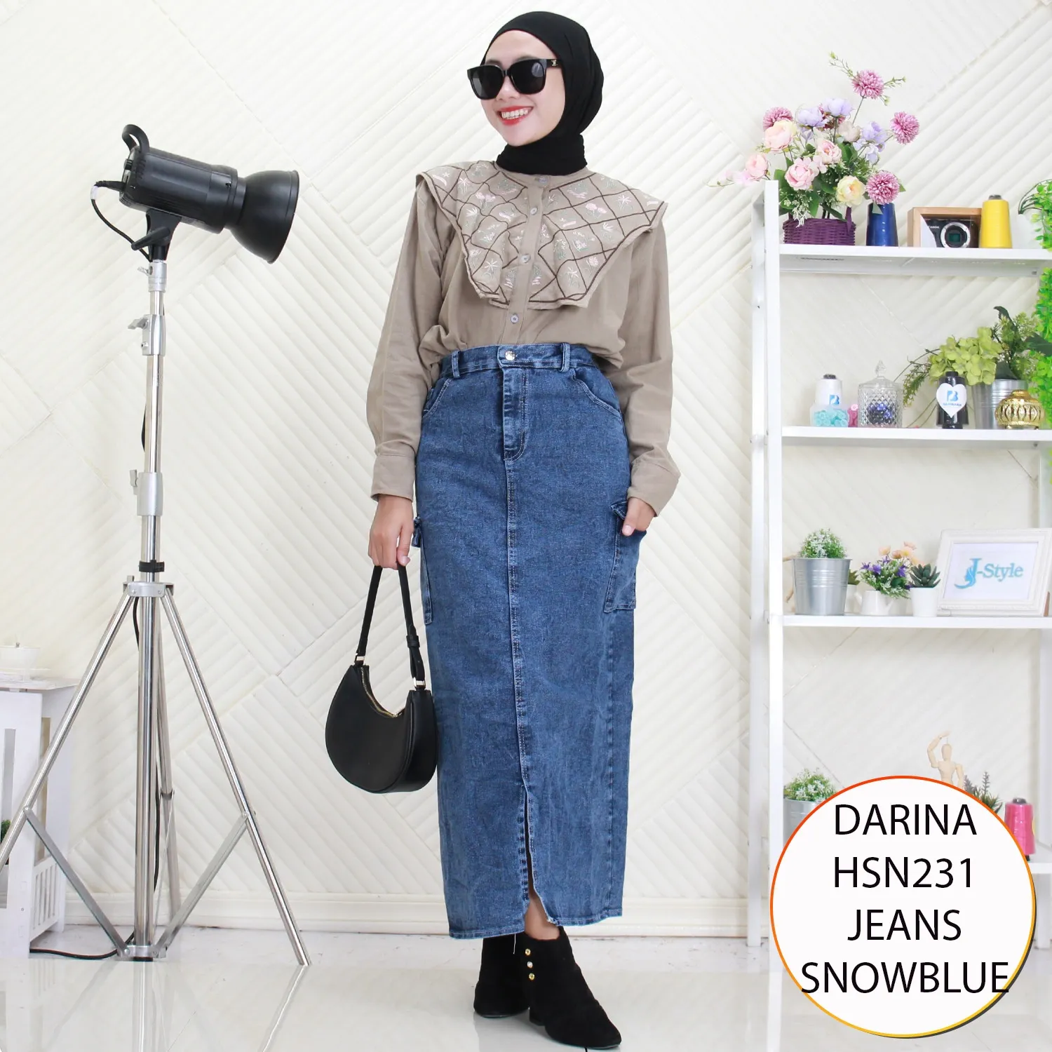 Darina Rok Jeans Wash Kargo Pinggang Karet Belakang