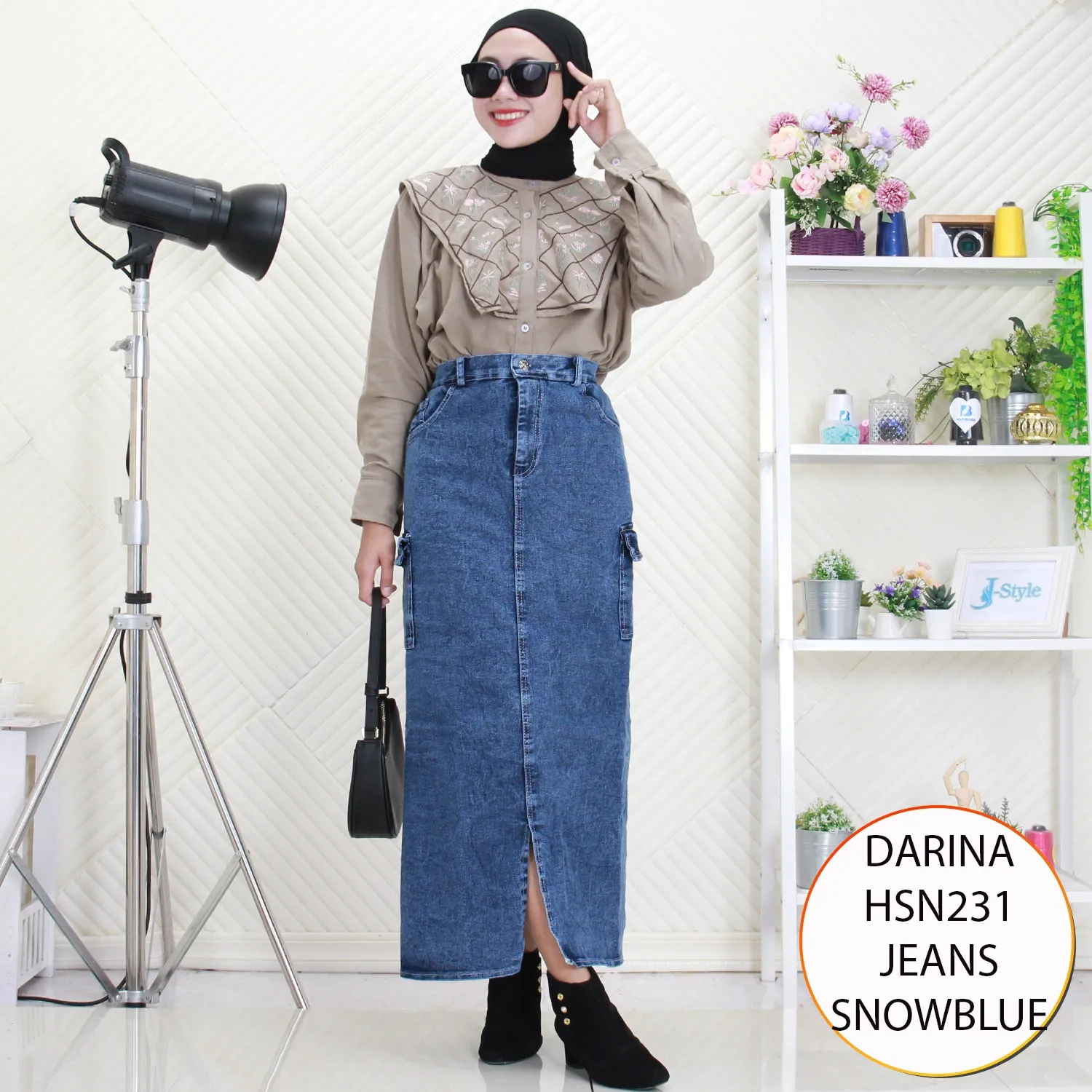 Darina Rok Jeans Wash Kargo Pinggang Karet Belakang